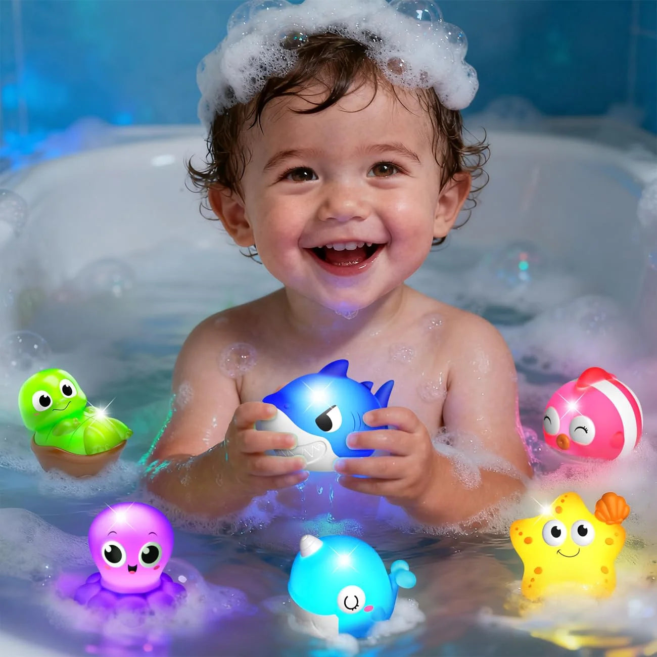 Bath Toys for Toddlers 1-3, Light Up Animals Baby Bathtub Toys for 1 2 3 Year Old Boys, Birthday Gifts Baby Toddler Toys 1-3 for Boys Girls