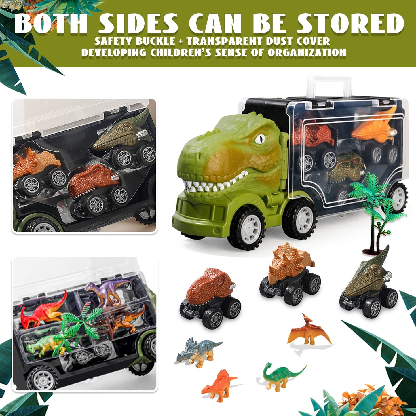 Dinosaur Toys for Boys 3-6 Years, Dinosaurs Figures with Transport Truck and 3 Pull Back Dinosaur Cars, Kids Toddler Toys for Boys 2 3 4 5 6 Year Old