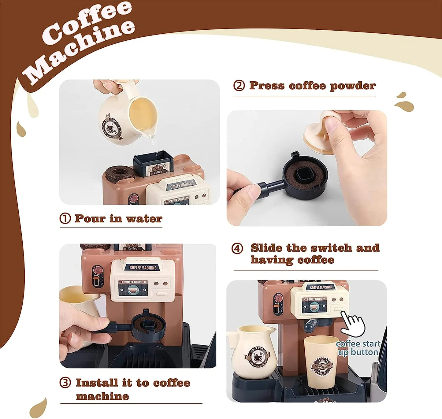 Tea Party Kids Coffee Maker Playset, Cash Register Pretend Play Kitchen Toys for Girls 3-6 Year