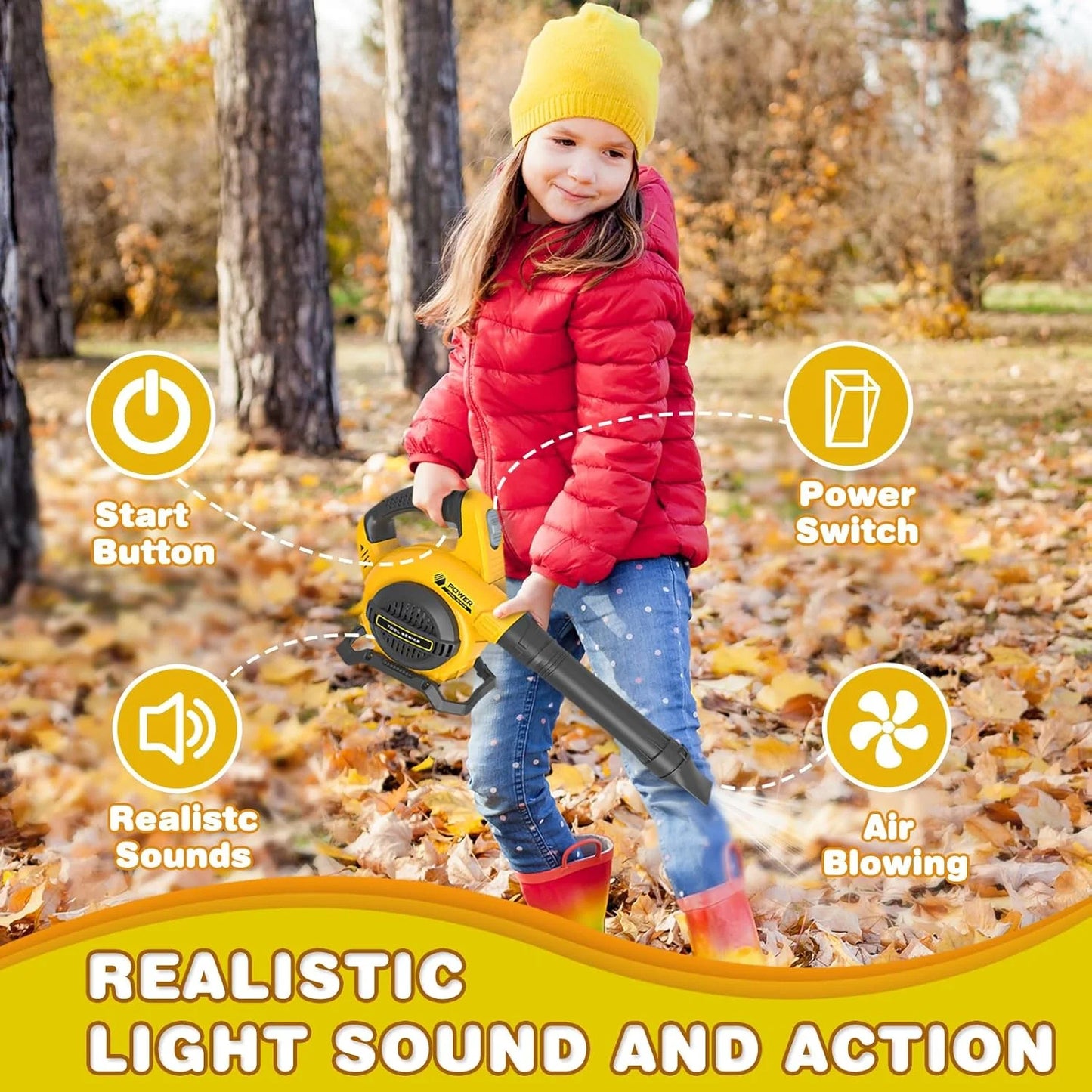 Leaf Blower Toy Tool Pretend Play, Outside Construction Toys, Outdoor Preschool Gardening Kids Tool Set Gift for 3 4 5 6 Boys and Girls(No wind blowing)