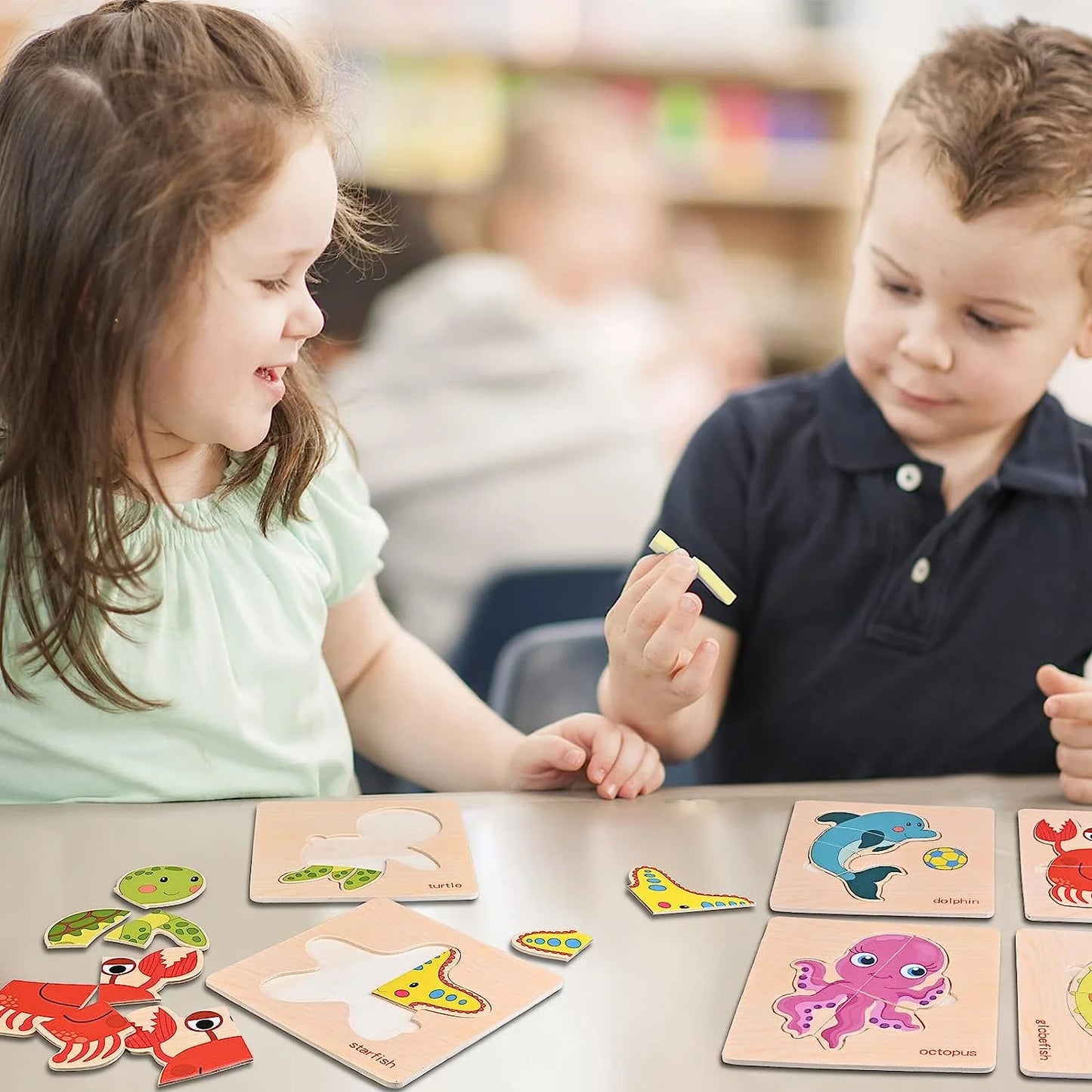 8Pcs Wooden Puzzles for Toddlers 3, Sea Animal Puzzle for Kids, Montessori Toys for 3+ Years Girl Boy,