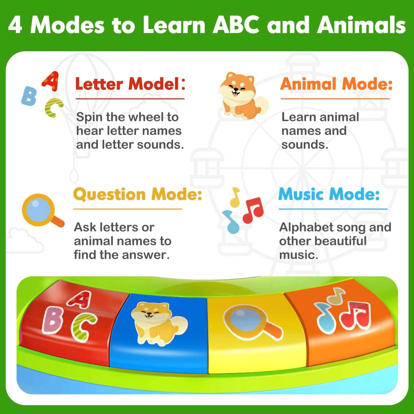 Toys for 1 2 3 Year Old Boy Girl, Musical Spin and Sing Alphabet Zoo, Learning Toys for Toddlers 1-3, Educational Interactive Toys, Christmas Birthday Gift for Baby Boys Girls Age 6-9-12-18 Months