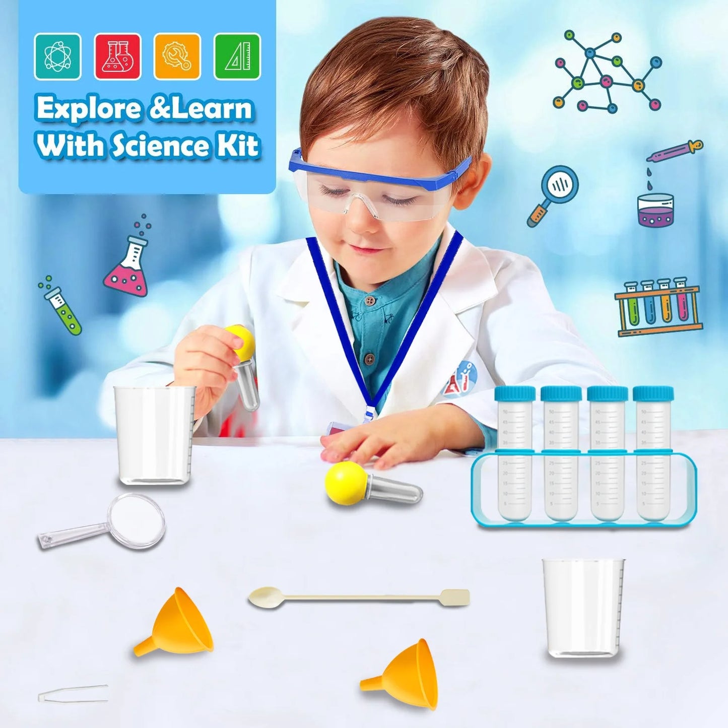 Scientist Doctor Set for Kids, Lab Coat with Science Experiment Kit, Pretend Play Toys Gift for Boys Girls 5-8 8-11 Years Old