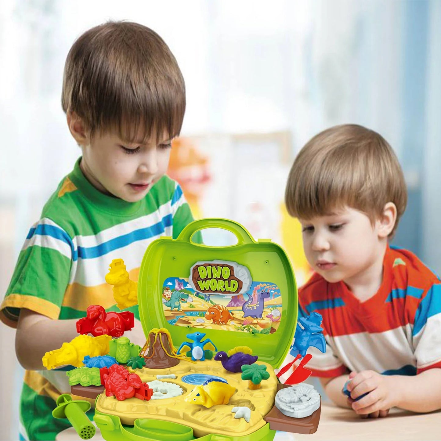 Sytle-Carry Play Dough Pack, 2 in 1 Dinosaur Color Dough Toys, Toys for Girls Boys 3-6 Years