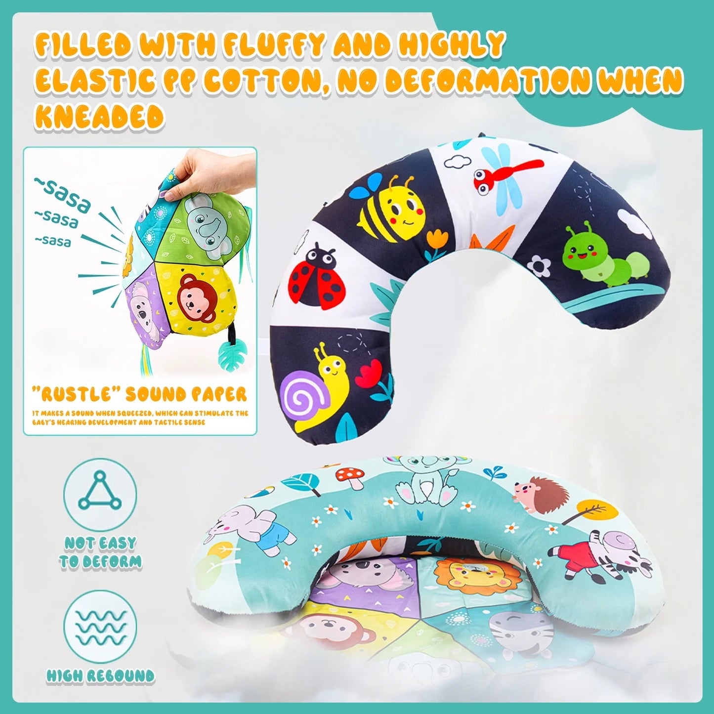 Baby Toys 0-6 6-12 Months, Sensory Crawling Toy for 0 1 2 3 4 5 6+ Months, Plush Toy with Crinkle and Rattles for Infant Newborn, Tummy Time Toys Gifts for 0-3-6-12 Month