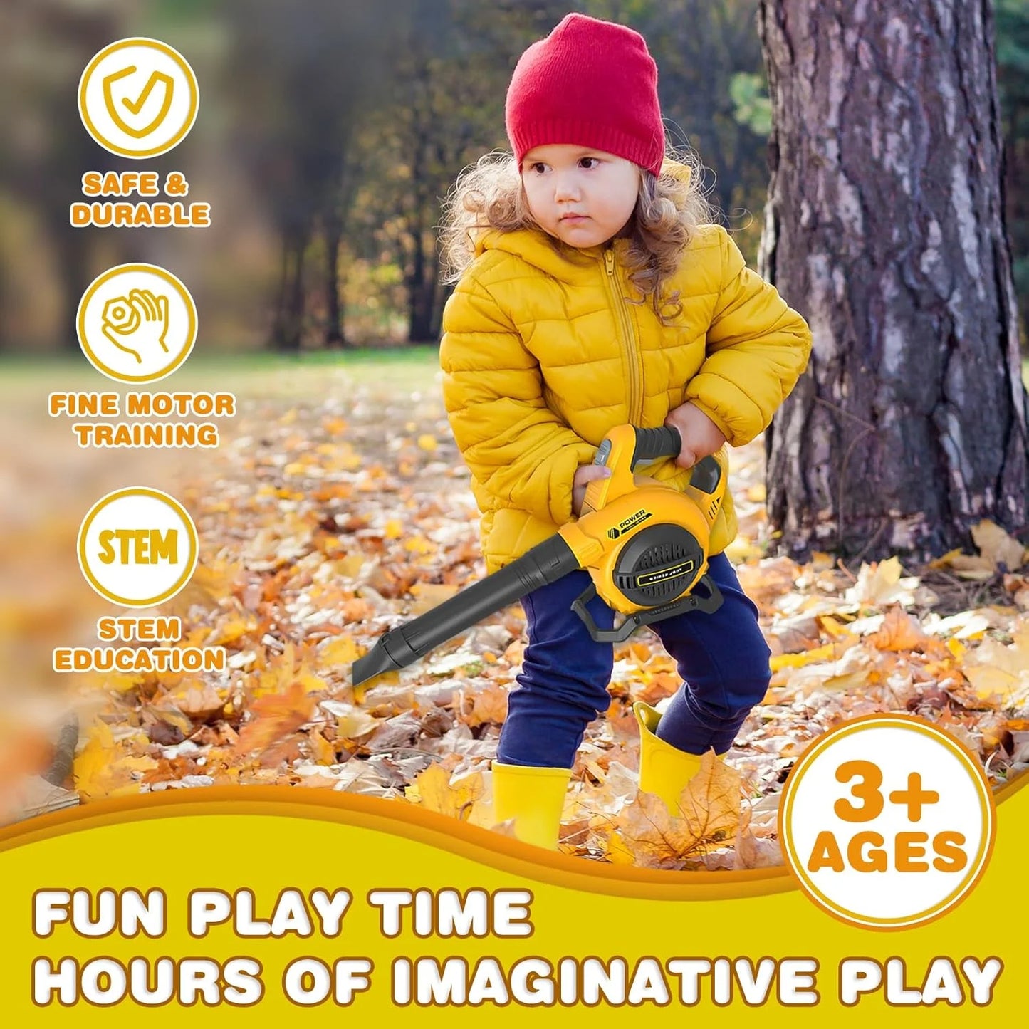 Leaf Blower Toy Tool Pretend Play, Outside Construction Toys, Outdoor Preschool Gardening Kids Tool Set Gift for 3 4 5 6 Boys and Girls(No wind blowing)