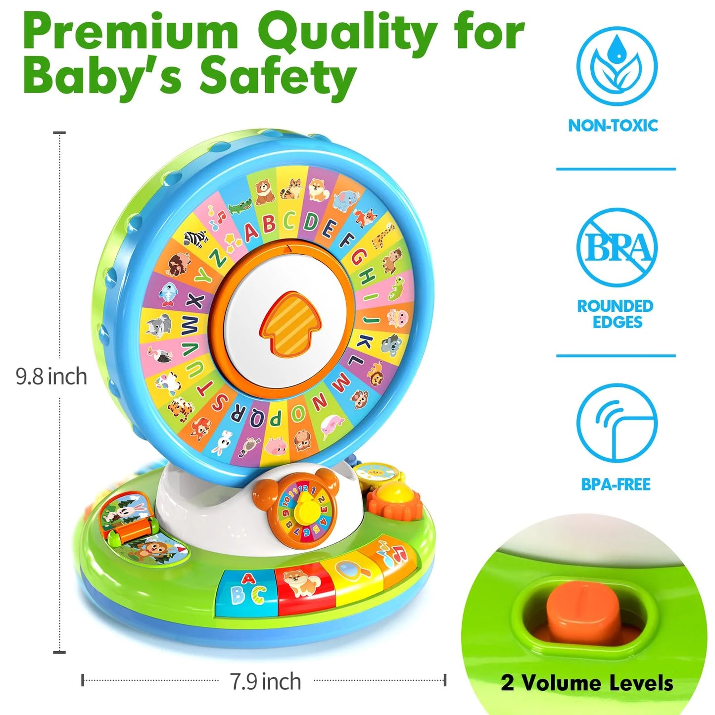Toys for 1 2 3 Year Old Boy Girl, Musical Spin and Sing Alphabet Zoo, Learning Toys for Toddlers 1-3, Educational Interactive Toys, Christmas Birthday Gift for Baby Boys Girls Age 6-9-12-18 Months