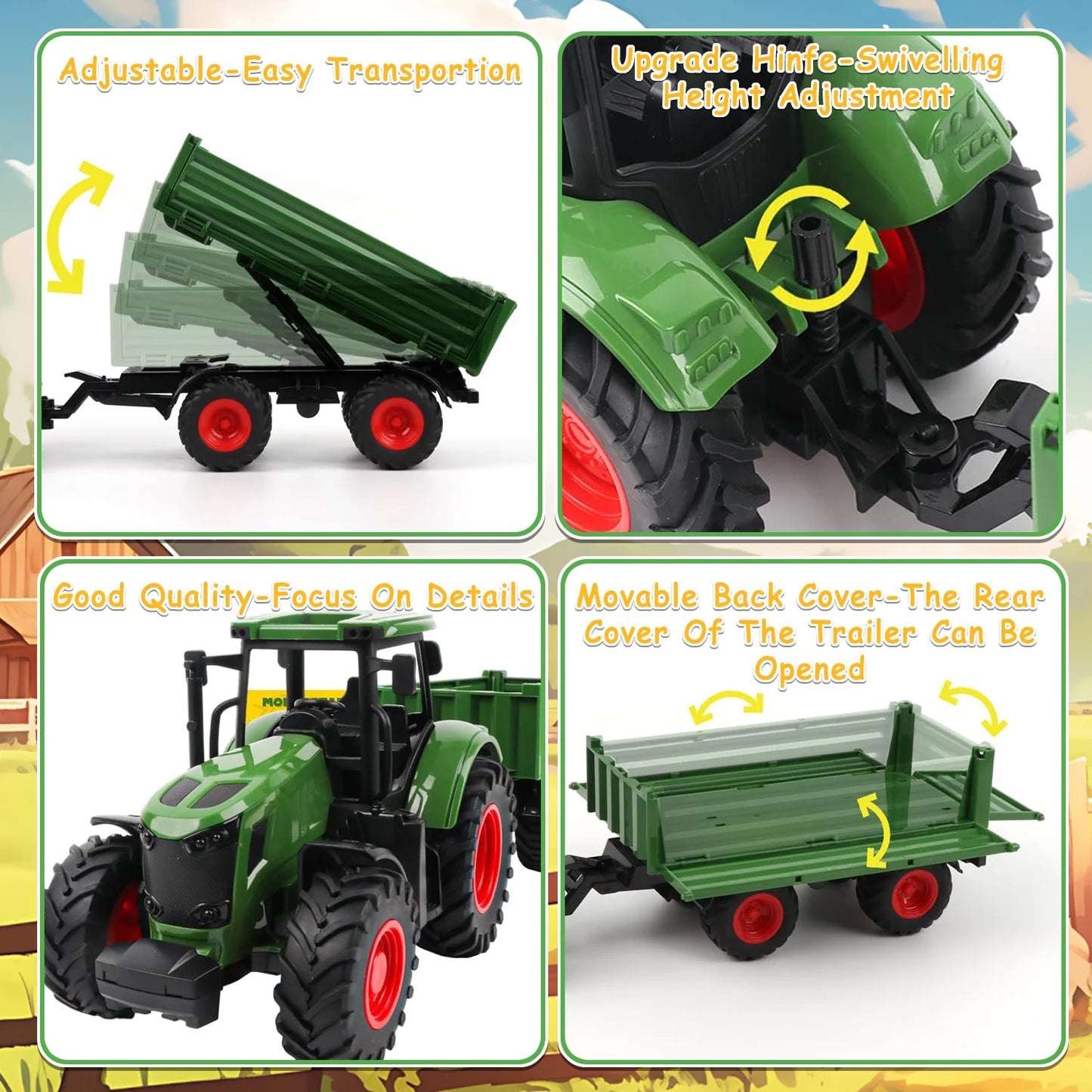 Farm Animal Tractor Toys Playset-16.5 Inches Tractor with Trailer Fence,Farmer,Tree,Cow,Farm Toy Set for Boys Girls Kids Toddlers Age 3-7 Years Old