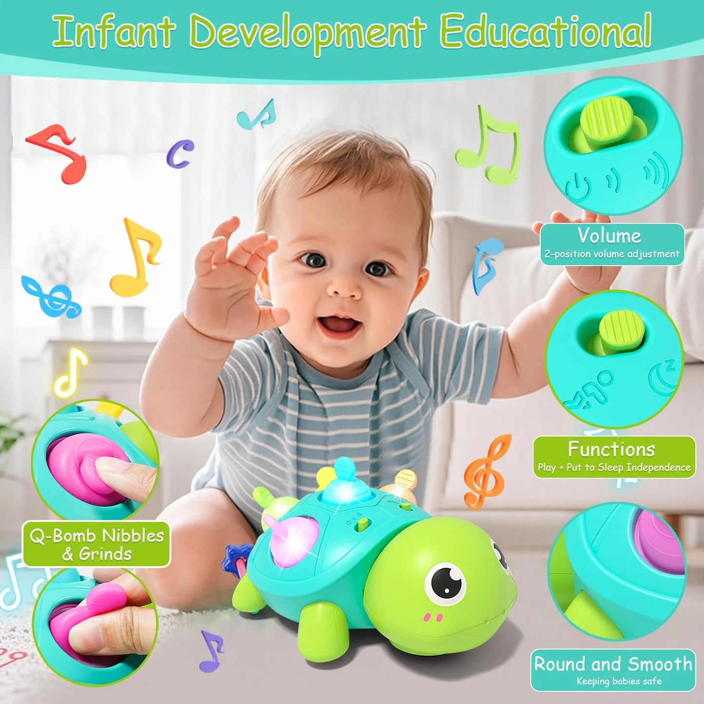 Baby Toys 6-12 Months Musical Turtle Crawling Toy, Infant Development Educational Birthday Gifts 6 7 8 9 10 12 Month 1 Year Old Boy Girl