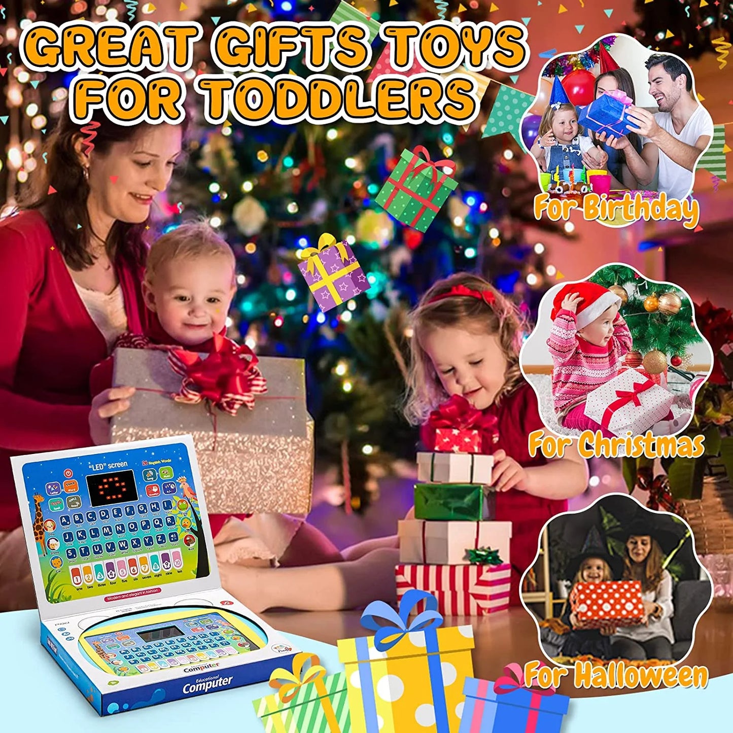 Baby Tablet Toy for 1 2 3 Years Old Boys Girls, Educational Learning Toys with Light and Music, Interactive Toy for Numbers, Animals Maths, Christmas Birthday Gift for Infants Toddlers Kids