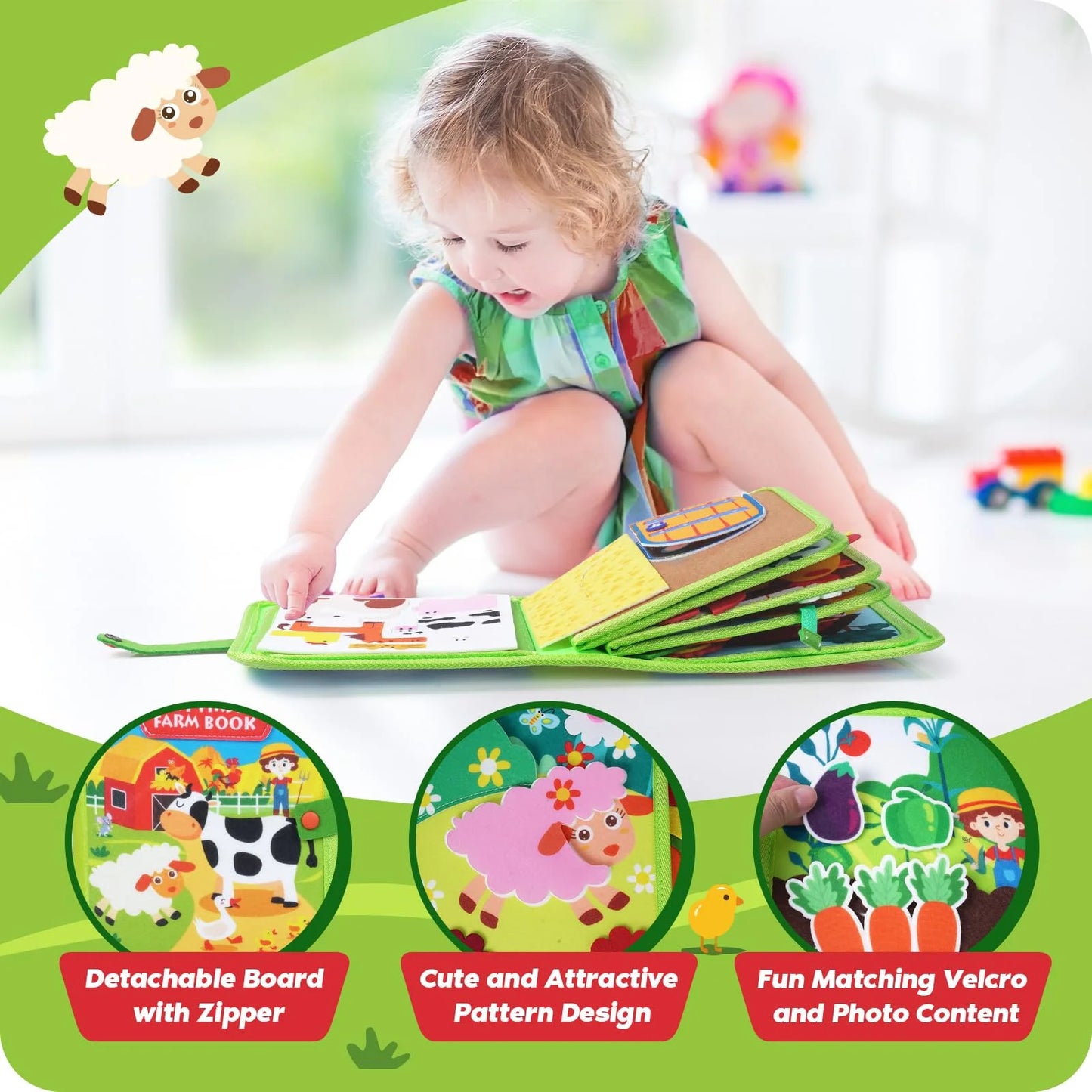 Busy Book for Toddlers 1-3 - Montessori Toys Busy Board for 1 2 3 4 Year Old Boy Girl Birthday Gift - Quiet Activity Book with Life Skills, Cognition, Sorting, Matching