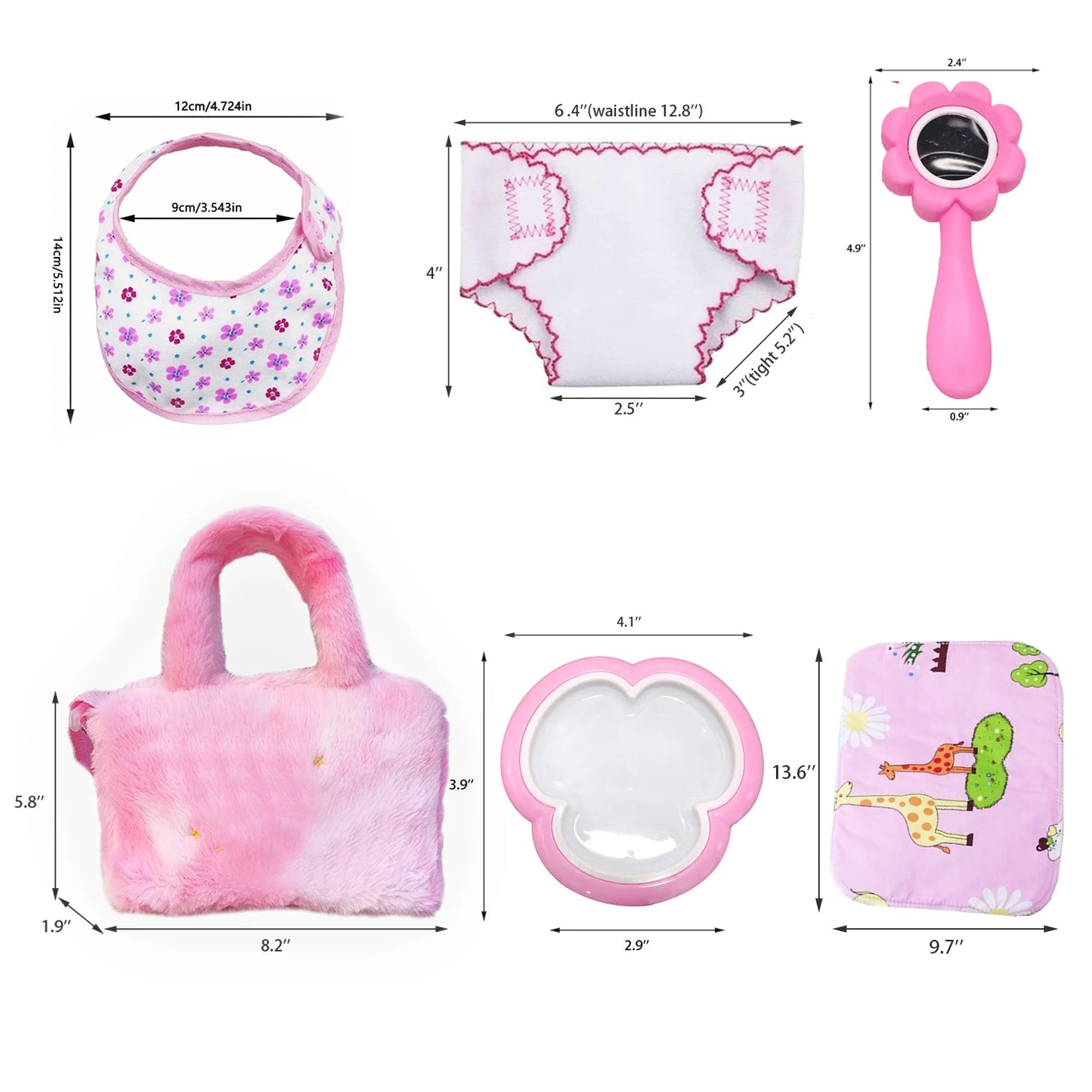 Baby Doll Accessories, Baby Doll Feeding and Caring Set, 15 Pieces