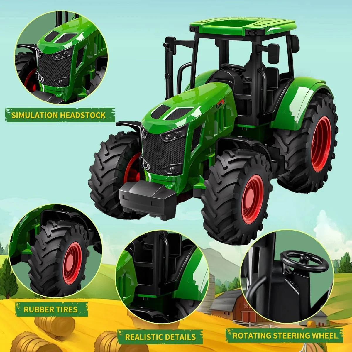 Tractor Toy, Realistic Farm Vehicle Toy Push and Go Truck Car Tractor Toy Gift for Kids 3+ Boys Ages 3 and up Years Old