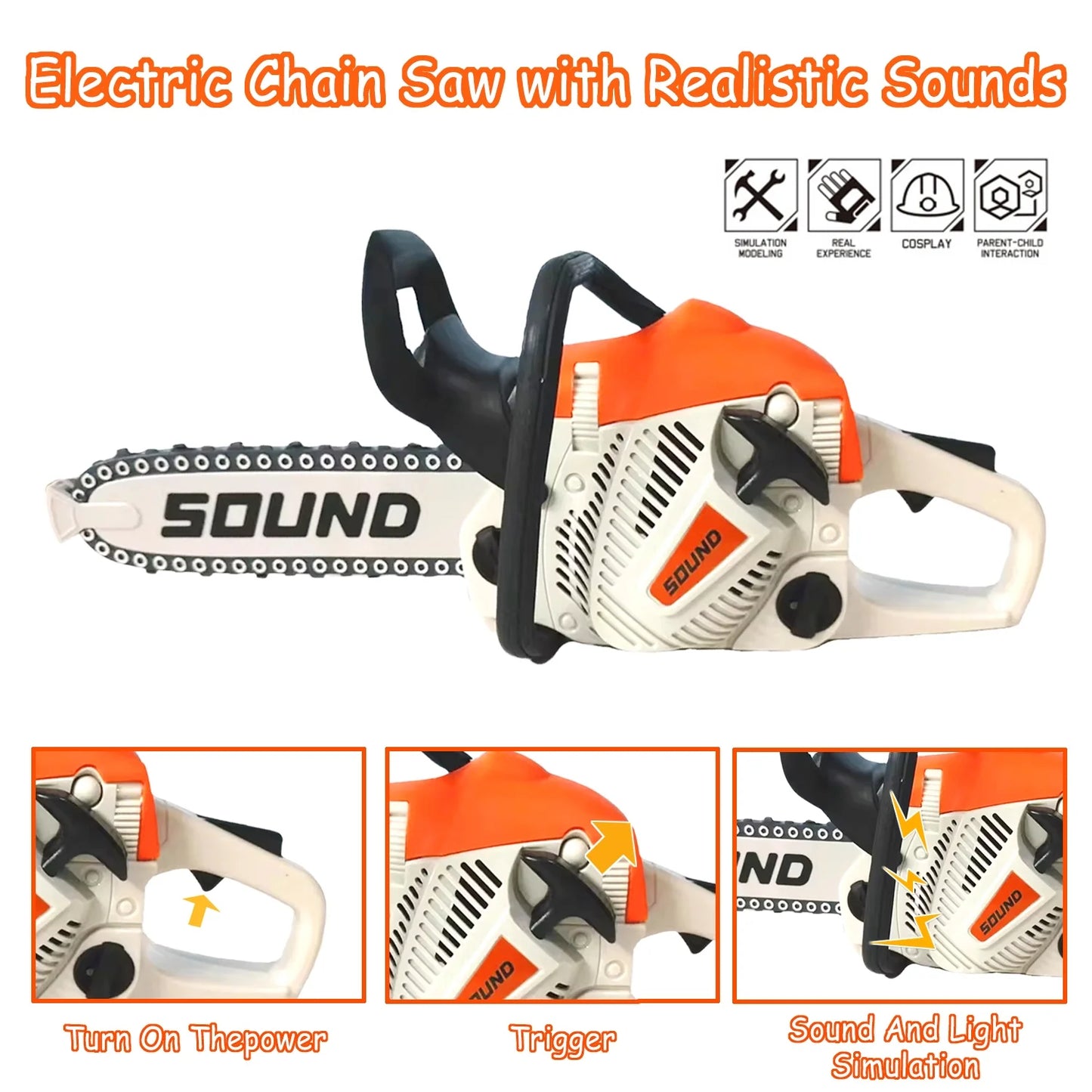 Toy Chainsaw for Kids, Pretend Play Tools Set, Toy Home Tools Kit, Chain Saw with Realistic Sounds, Outdoor Games Toys, Birthday Gifts For Boys & Girls Age 3 4 5+