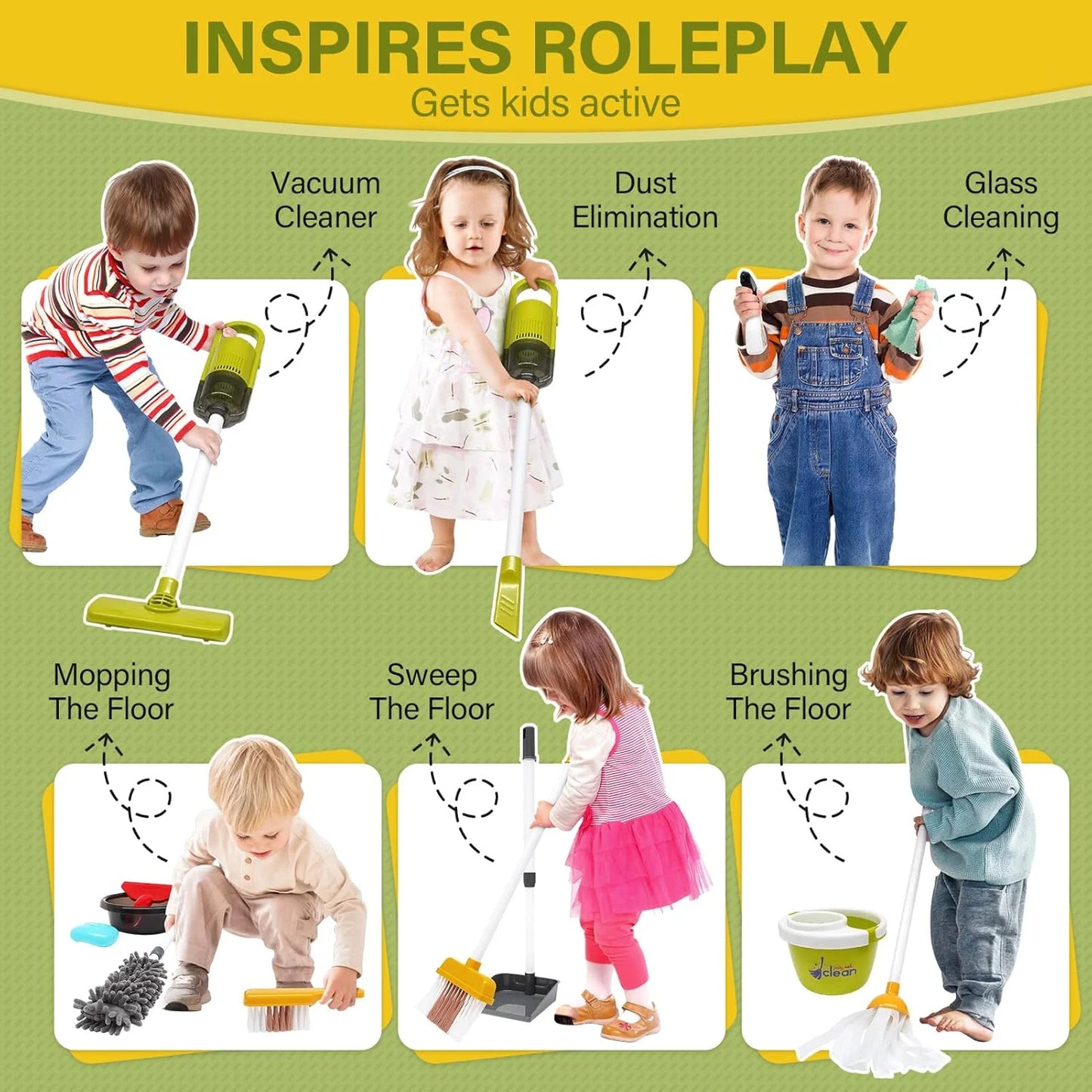 Toddler Cleaning Set - 14Pcs Kids Cleaning Toy Set with 2-in-1 Kids Vacuum That Really Works, Pretend Home Cleaning Play Set for Toddler Age 1-4, Christmas Birthday Gift for Girls Boys