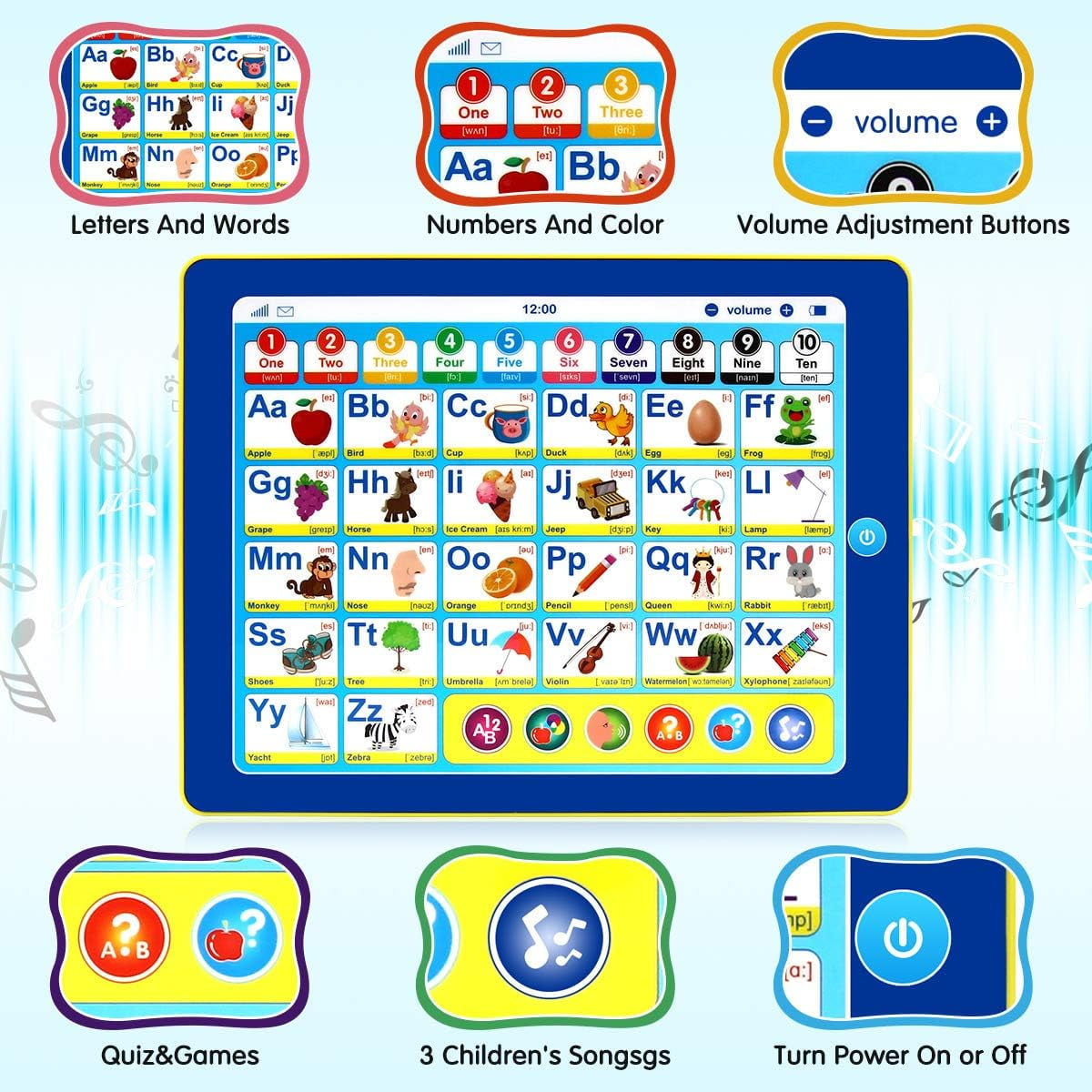 Learning Tablet for Toddlers 1-3, Montessori Speech Musical Therapy Toys Early Development for Boys Girls Ages 1 2 3, Birthday Gifts Learning Toys for Kids 1 2 3 4 Year Old