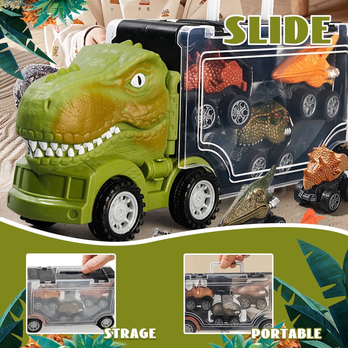 Dinosaur Toys for Boys 3-6 Years, Dinosaurs Figures with Transport Truck and 3 Pull Back Dinosaur Cars, Kids Toddler Toys for Boys 2 3 4 5 6 Year Old