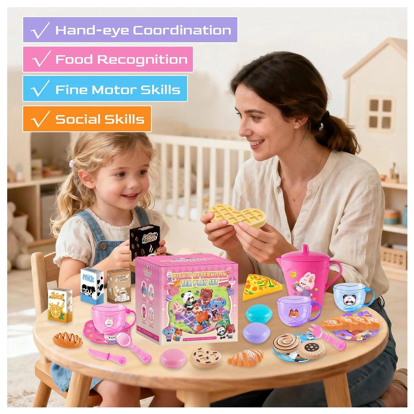 Toddler Tea Party Set for Girls Ages 3-6, 25 Piece Pretend Play Tea Set for Kids, Birthday Gift for Girls