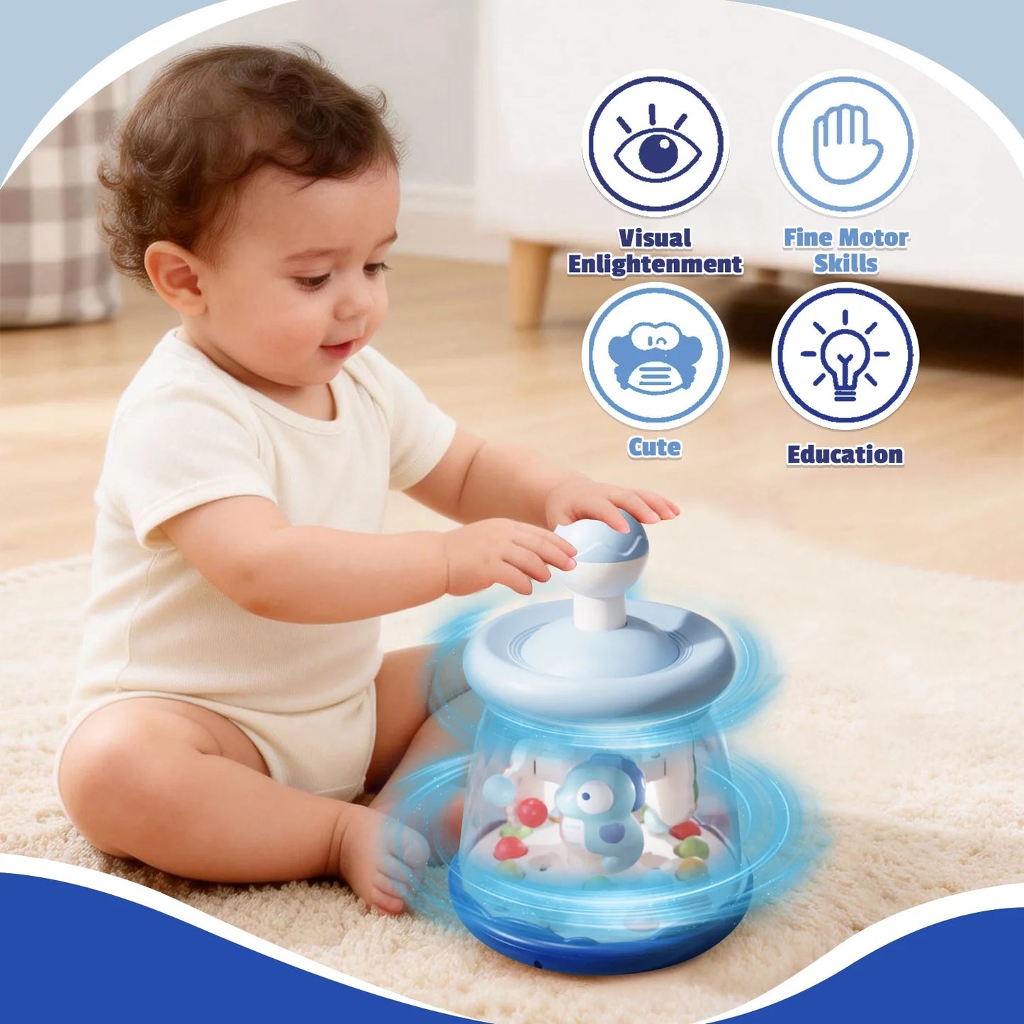 Infant Toys, Learning Toys for Toddlers 1-3, Press to Spin Baby Toys, Fine Motor Skills Development