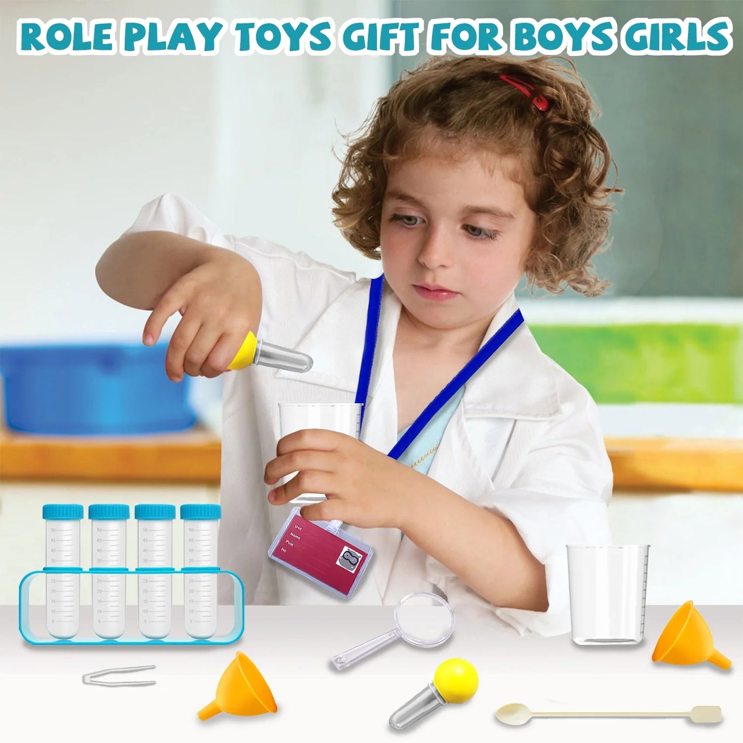 Scientist Doctor Set for Kids, Lab Coat with Science Experiment Kit, Pretend Play Toys Gift for Boys Girls 5-8 8-11 Years Old