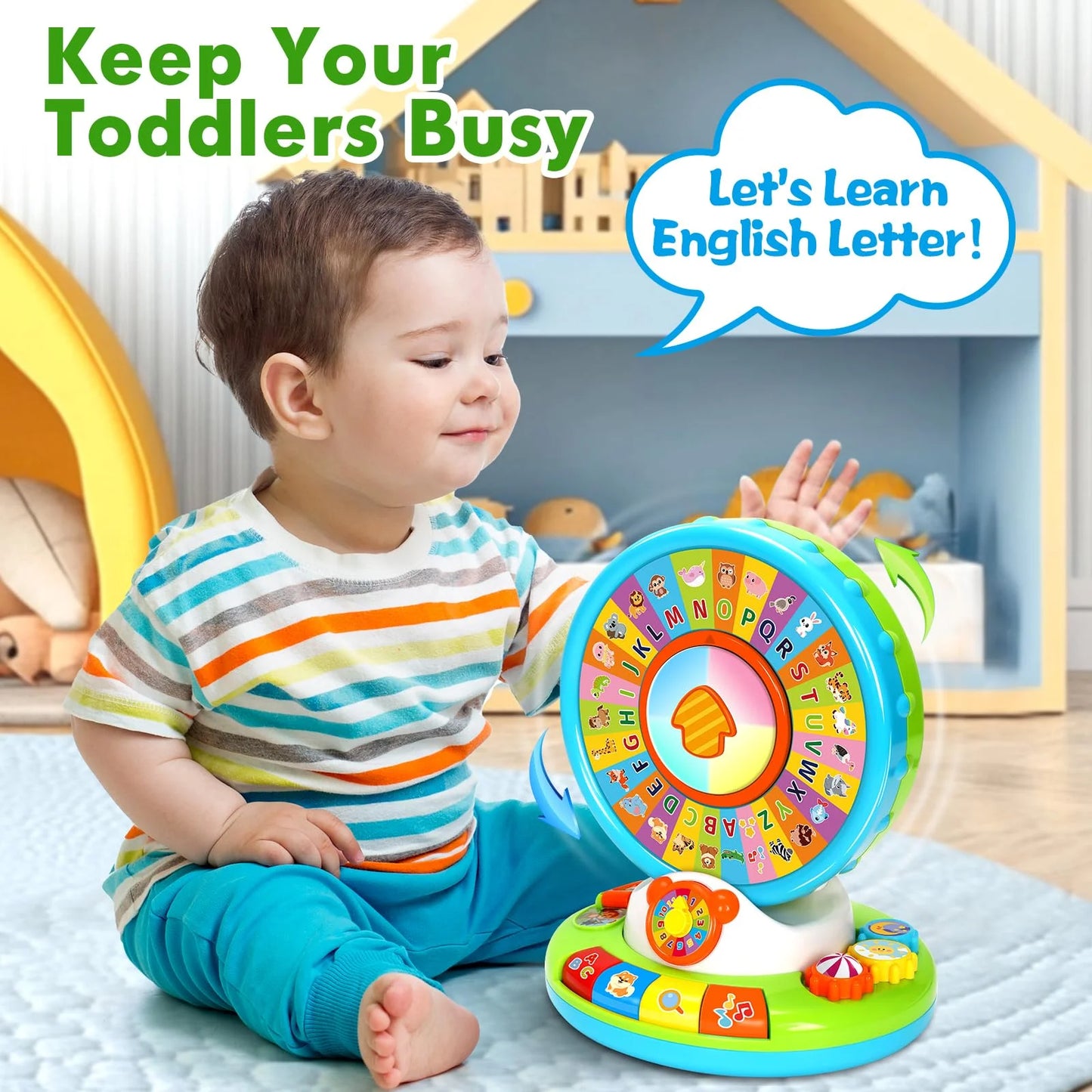 Toys for 1 2 3 Year Old Boy Girl, Musical Spin and Sing Alphabet Zoo, Learning Toys for Toddlers 1-3, Educational Interactive Toys, Christmas Birthday Gift for Baby Boys Girls Age 6-9-12-18 Months