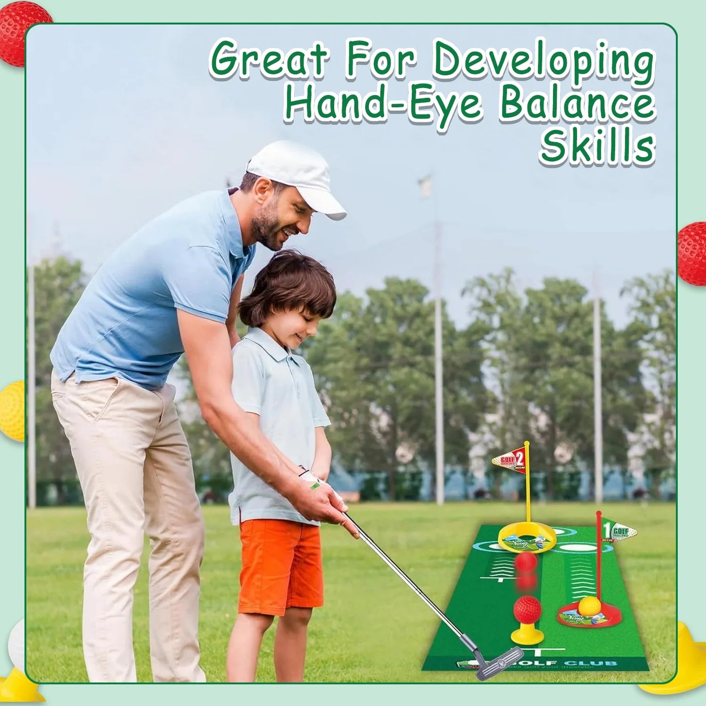 Kids Golf Set, Mini Golf Set for kid, Golf Ball Game with Practice Mat & Cornhole Board, Sports Toys Outdoor Toys Birthday Gifts for Boys Girls 3 4 5 6 Ages Year Old