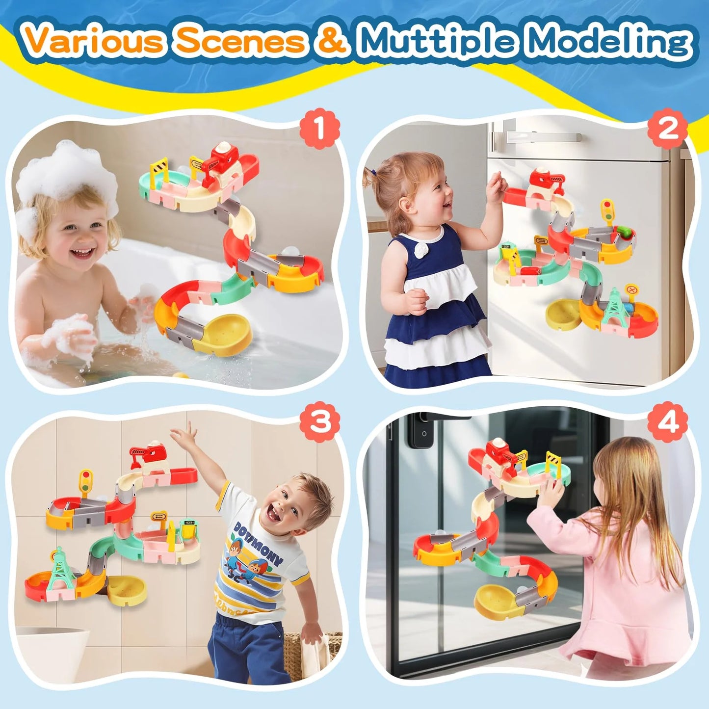 Bath Toys, Water Slide Building Track Toy for Toddlers 1-3, Bathtub Toys for Boys Girls, 47 Pcs