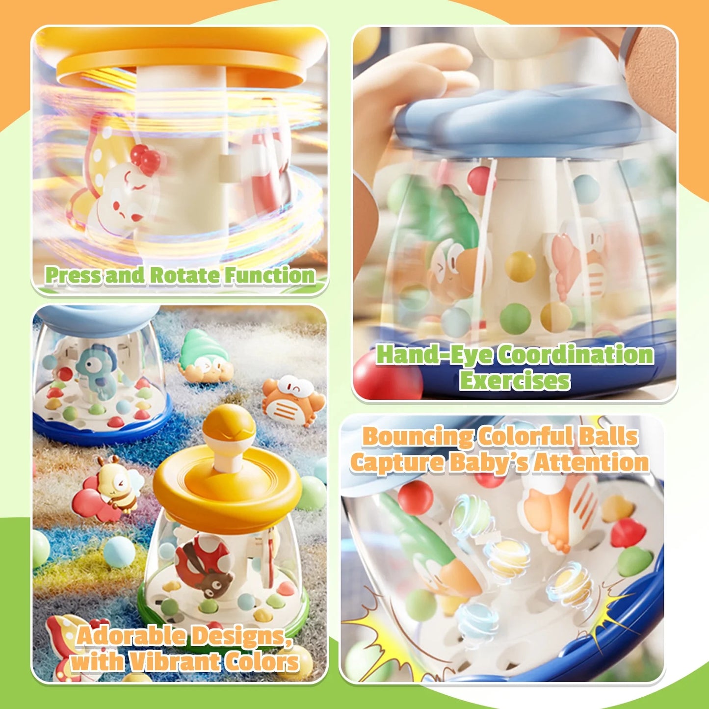 Infant Toys, Press to Spin Baby Toys, Fine Motor Skills Development, Learning Toys for Toddlers 1-3