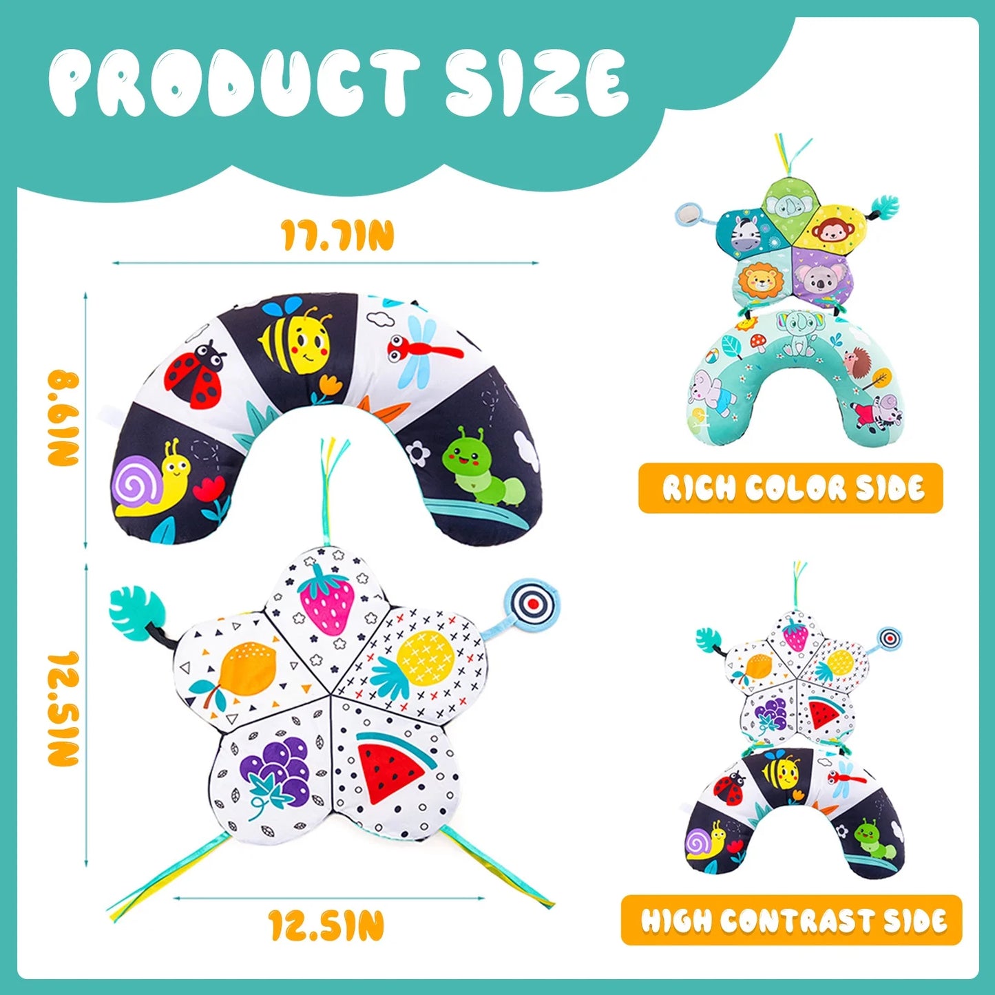Baby Toys 0-6 6-12 Months, Sensory Crawling Toy for 0 1 2 3 4 5 6+ Months, Plush Toy with Crinkle and Rattles for Infant Newborn, Tummy Time Toys Gifts for 0-3-6-12 Month
