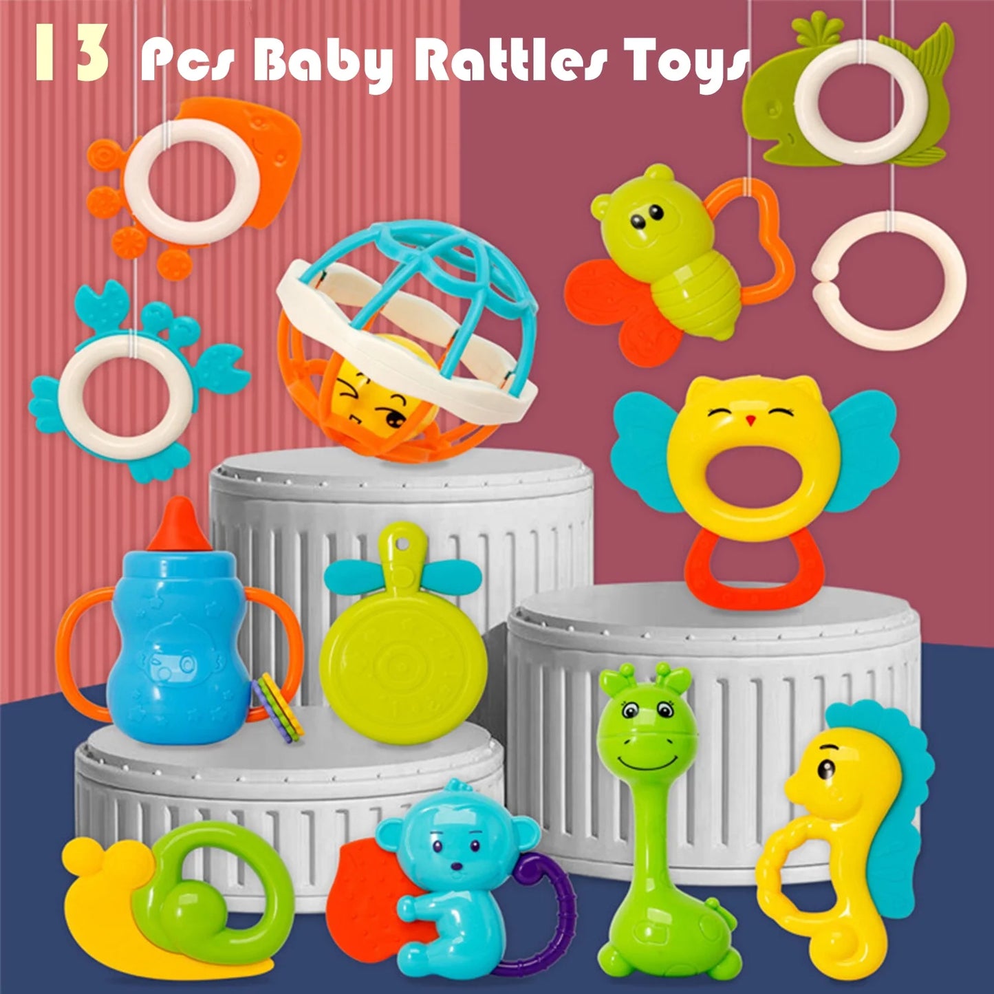 Baby Toys, 17 Pcs Baby Rattles Toys Teething Toys for Babies 12-18 Months, Early Development Learning Toy Newborn Toy Baby Boy Girl Birthday Gifts