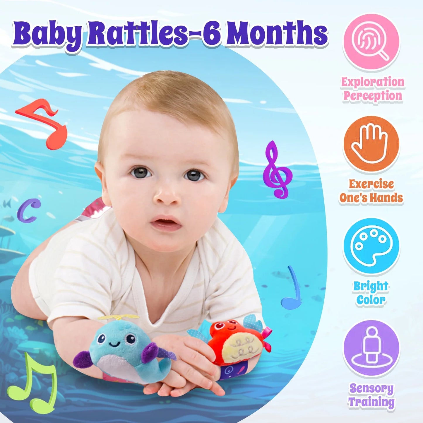 Baby Wrist Rattle Socks and Foot Finder Set, Perfect Baby Toys for 0-12 Months Newborn Infant Boys and Girls Shower Gifts