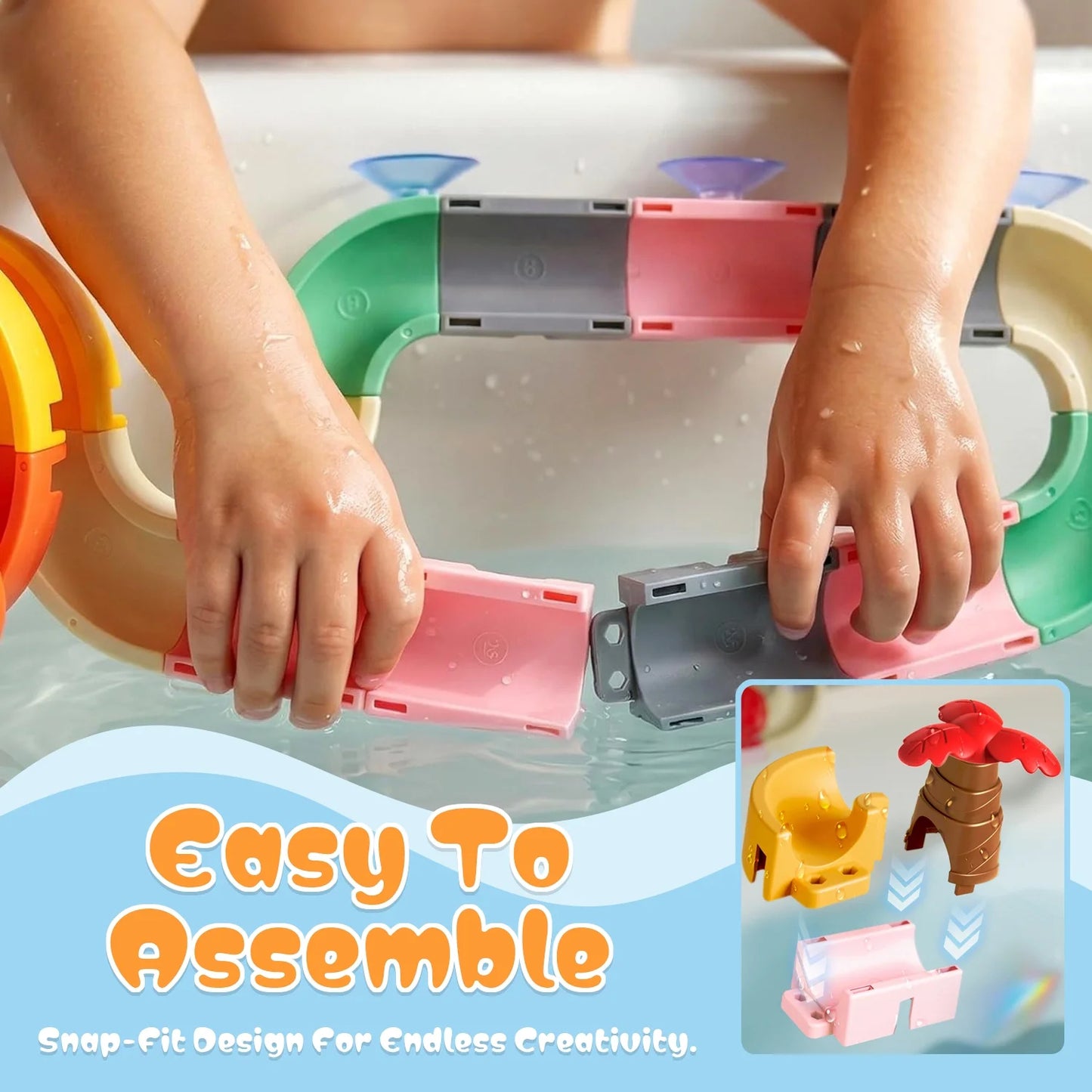 Bath Toys, Dinosaur Water Slide Building Track Toy for Toddlers 1-3, Bathtub Toys for Boys Girls, 43 Pcs