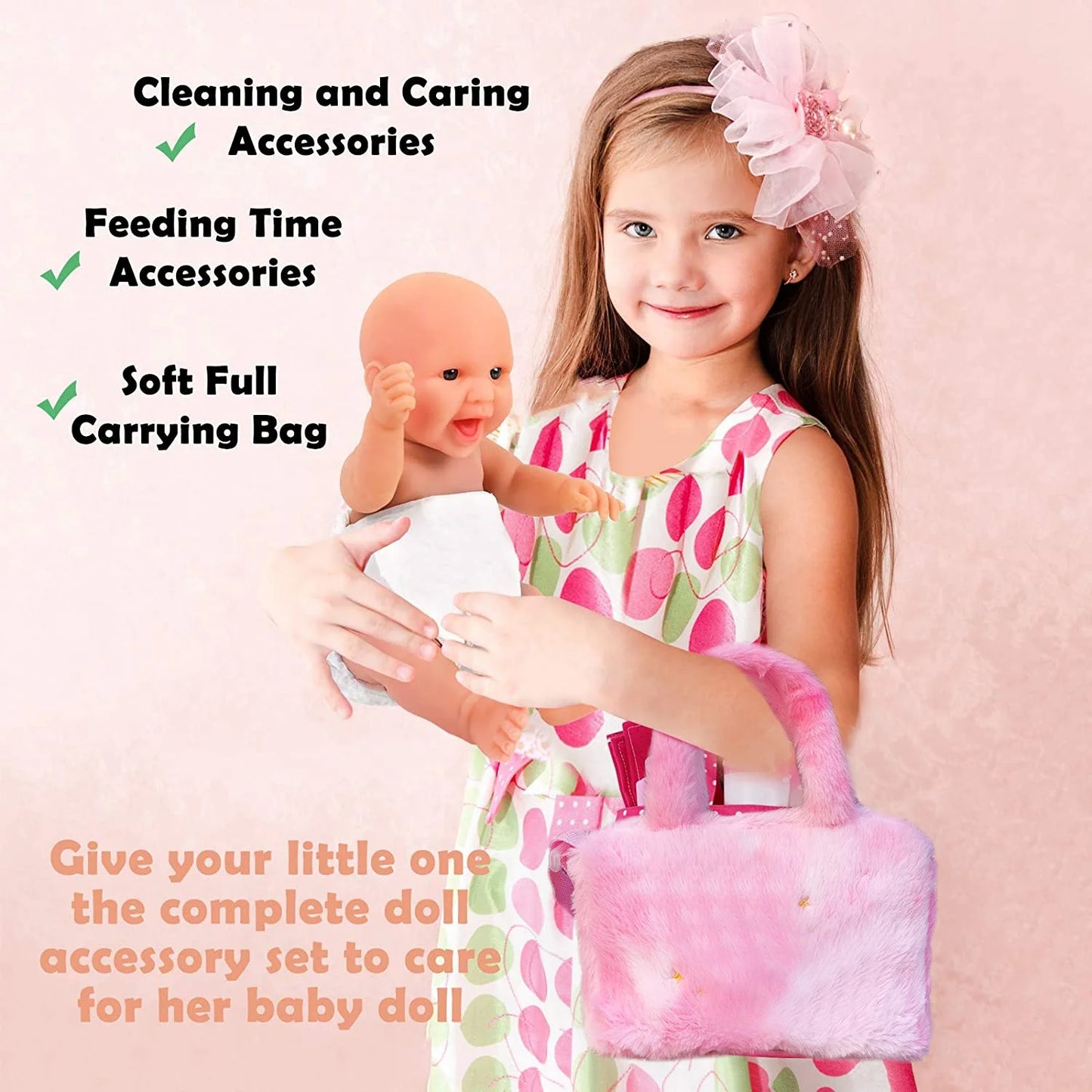 Baby Doll Accessories, Baby Doll Feeding and Caring Set, 15 Pieces