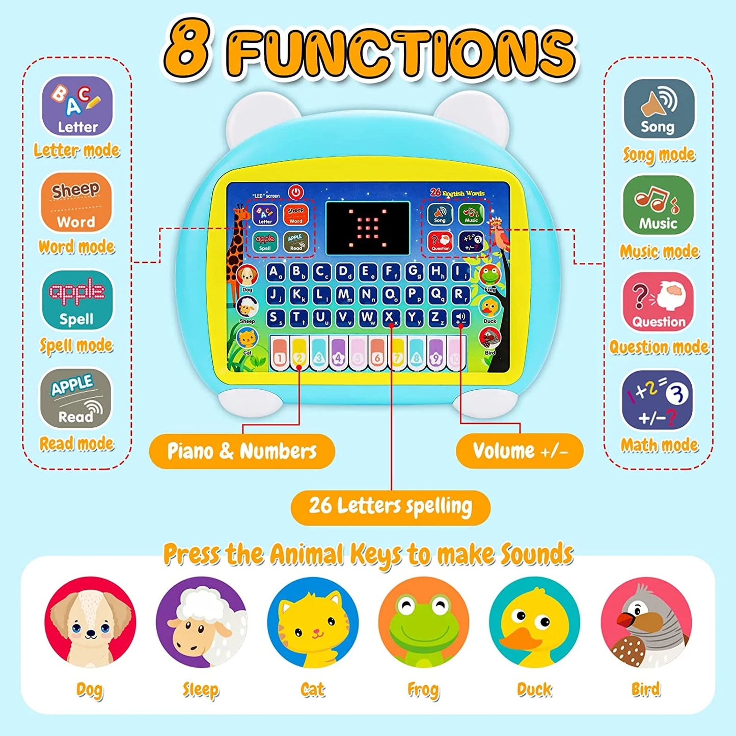 Baby Tablet Toy for 1 2 3 Years Old Boys Girls, Educational Learning Toys with Light and Music, Interactive Toy for Numbers, Animals Maths, Christmas Birthday Gift for Infants Toddlers Kids