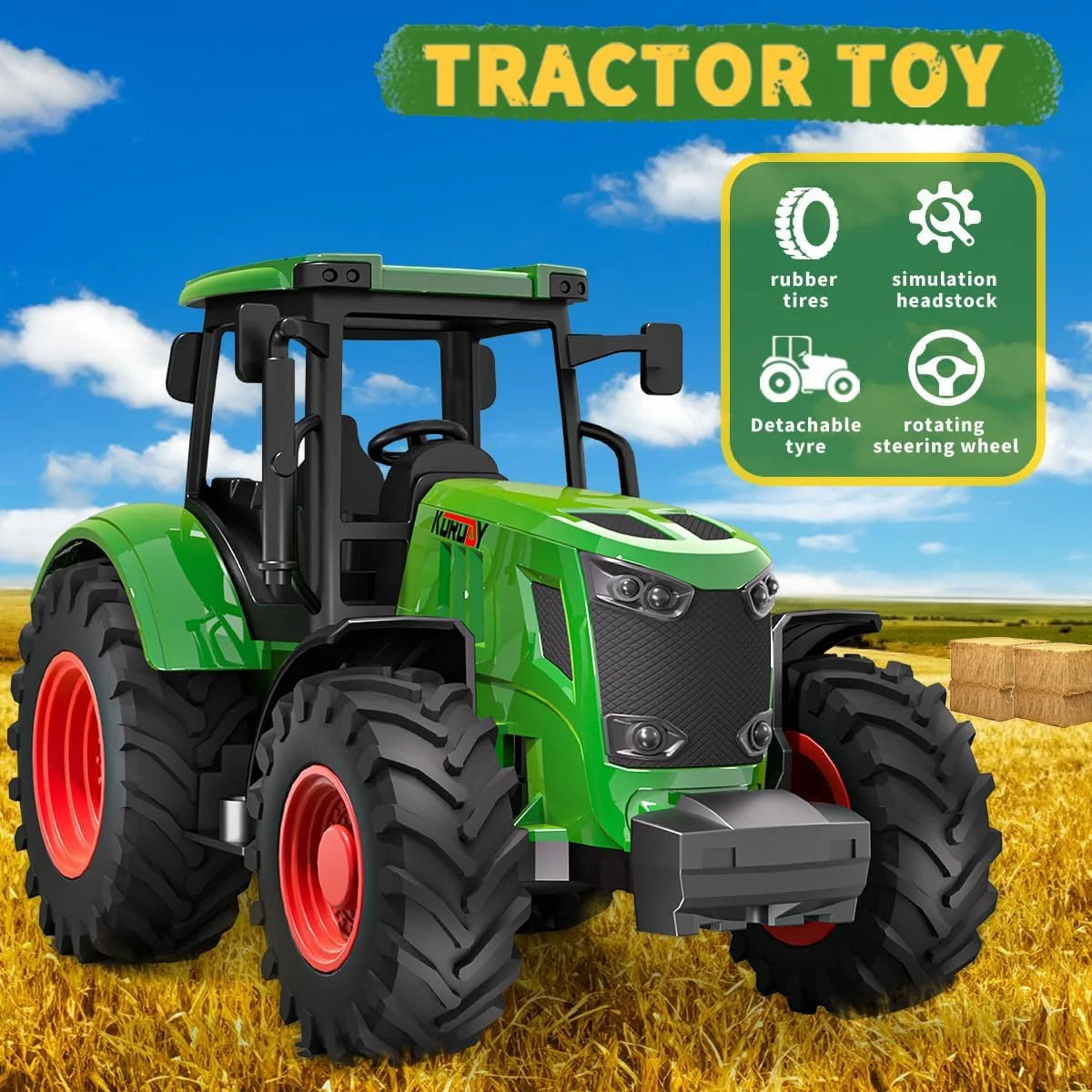 Tractor Toy, Realistic Farm Vehicle Toy Push and Go Truck Car Tractor Toy Gift for Kids 3+ Boys Ages 3 and up Years Old