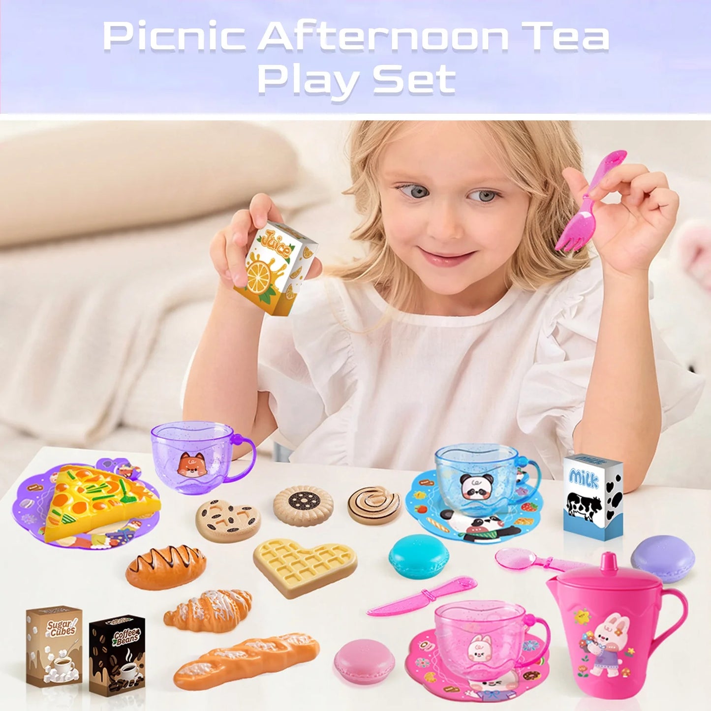 Toddler Tea Party Set for Girls Ages 3-6, 25 Piece Pretend Play Tea Set for Kids, Birthday Gift for Girls