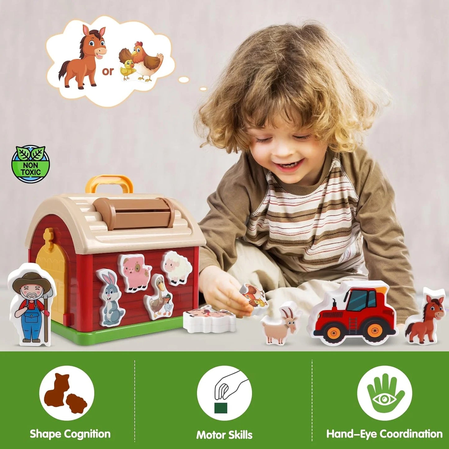 ANTIC DUCK Toddler Toys, Toys for 2 3 Year Old, Farm Animals Toys, Learning Montessori Toys, Christmas Birthday Gift for Baby Kids Toddlers Age 18 24 Months