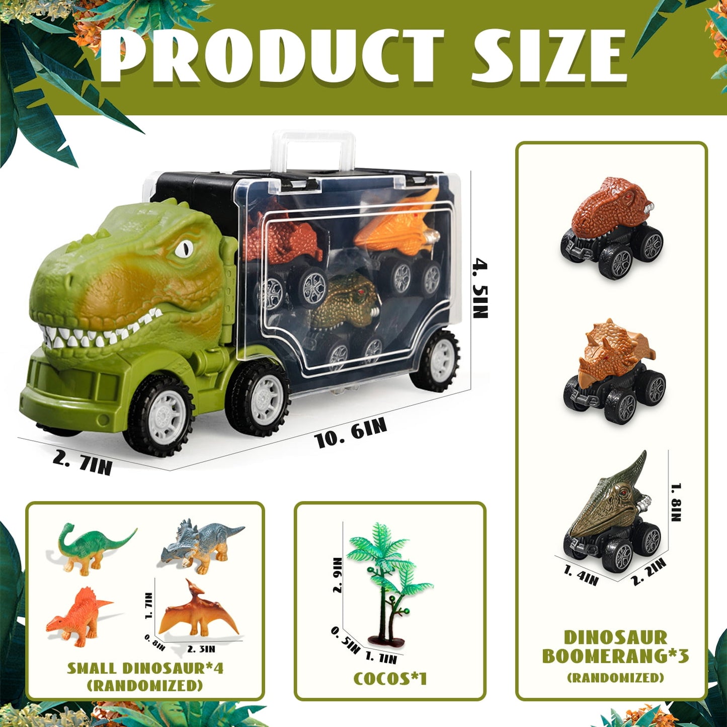 Dinosaur Toys for Boys 3-6 Years, Dinosaurs Figures with Transport Truck and 3 Pull Back Dinosaur Cars, Kids Toddler Toys for Boys 2 3 4 5 6 Year Old