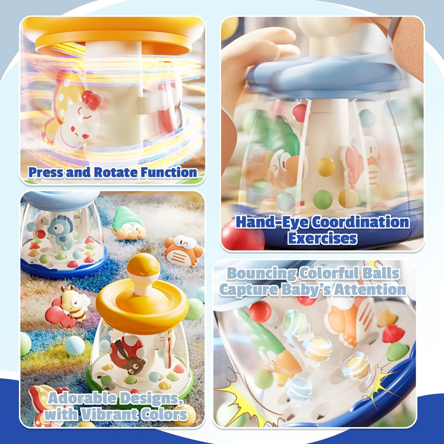 Infant Toys, Learning Toys for Toddlers 1-3, Press to Spin Baby Toys, Fine Motor Skills Development