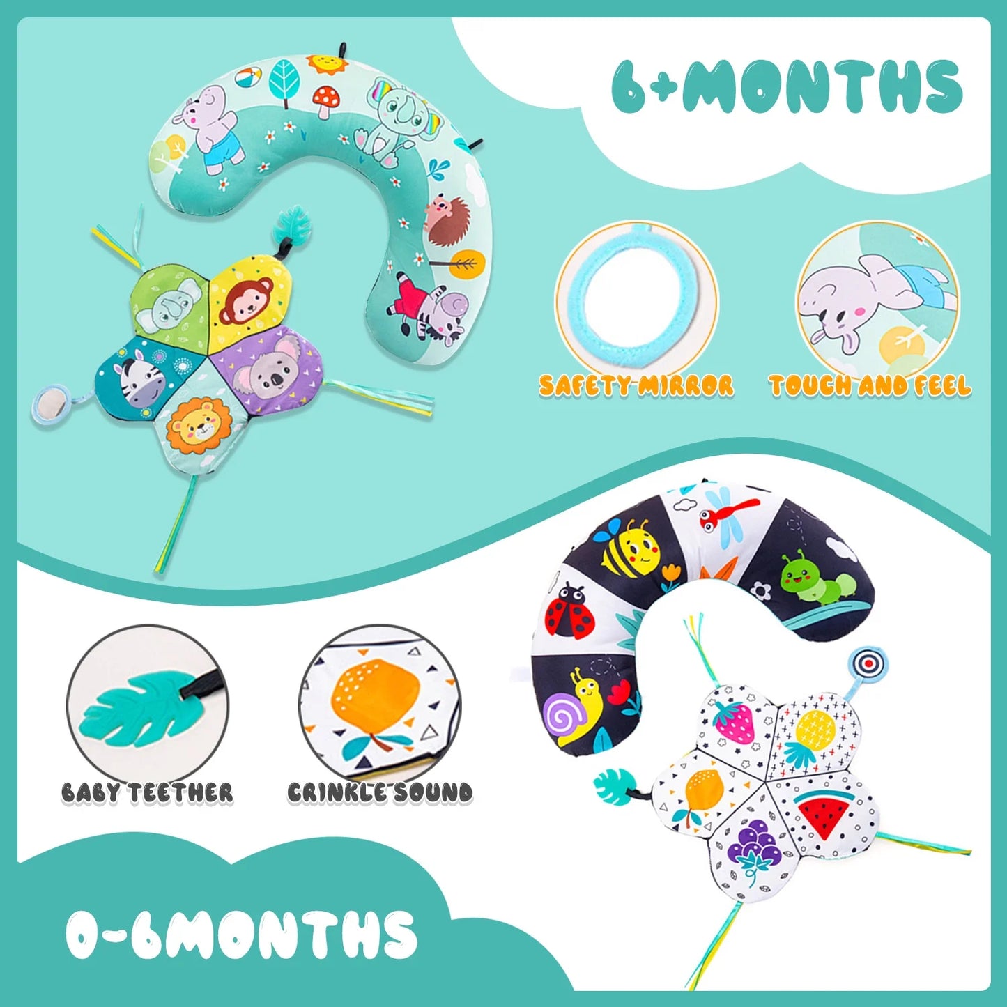 Baby Toys 0-6 6-12 Months, Sensory Crawling Toy for 0 1 2 3 4 5 6+ Months, Plush Toy with Crinkle and Rattles for Infant Newborn, Tummy Time Toys Gifts for 0-3-6-12 Month