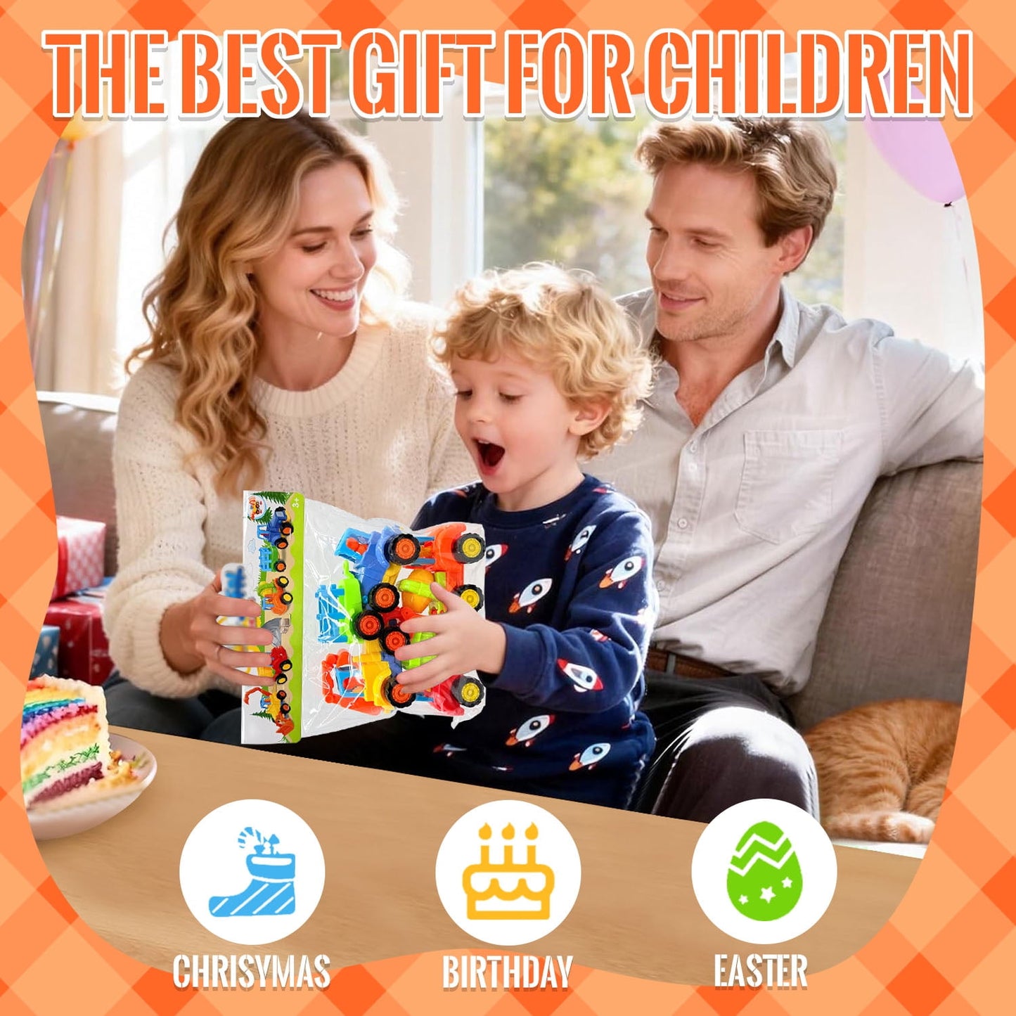Friction Powered Toy Cars for Toddlers 1-3, 4 pack Construction Vehicles Toys Set, Early Educational Learning Toys for 1 2 3 Year Old Boys Girls, Birthday Gifts for Baby Kids