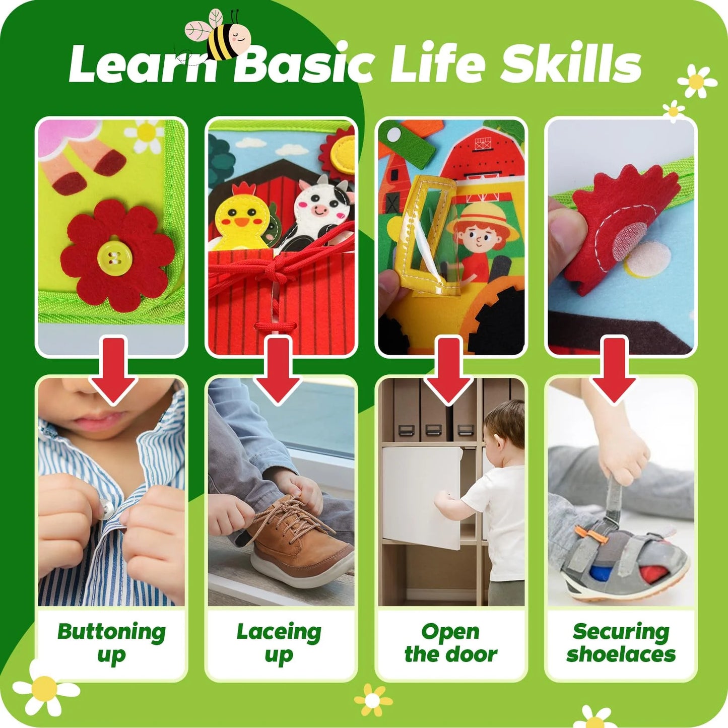 Busy Book for Toddlers 1-3 - Montessori Toys Busy Board for 1 2 3 4 Year Old Boy Girl Birthday Gift - Quiet Activity Book with Life Skills, Cognition, Sorting, Matching