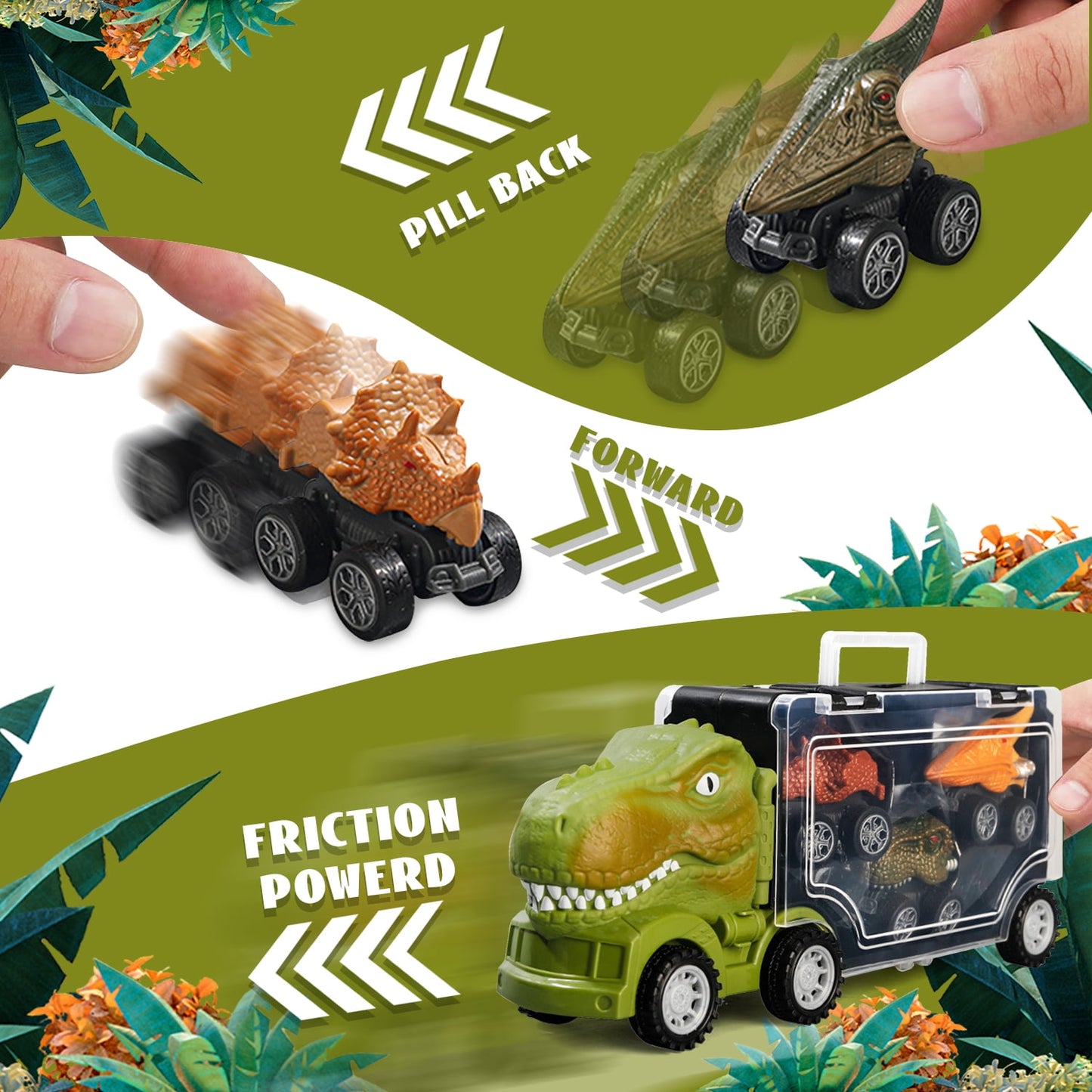 Dinosaur Toys for Boys 3-6 Years, Dinosaurs Figures with Transport Truck and 3 Pull Back Dinosaur Cars, Kids Toddler Toys for Boys 2 3 4 5 6 Year Old