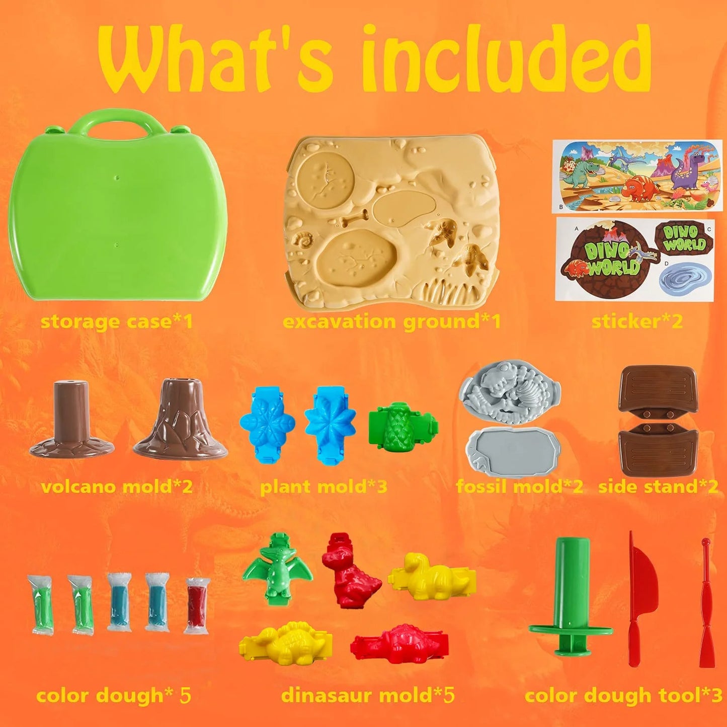 Sytle-Carry Play Dough Pack, 2 in 1 Dinosaur Color Dough Toys, Toys for Girls Boys 3-6 Years