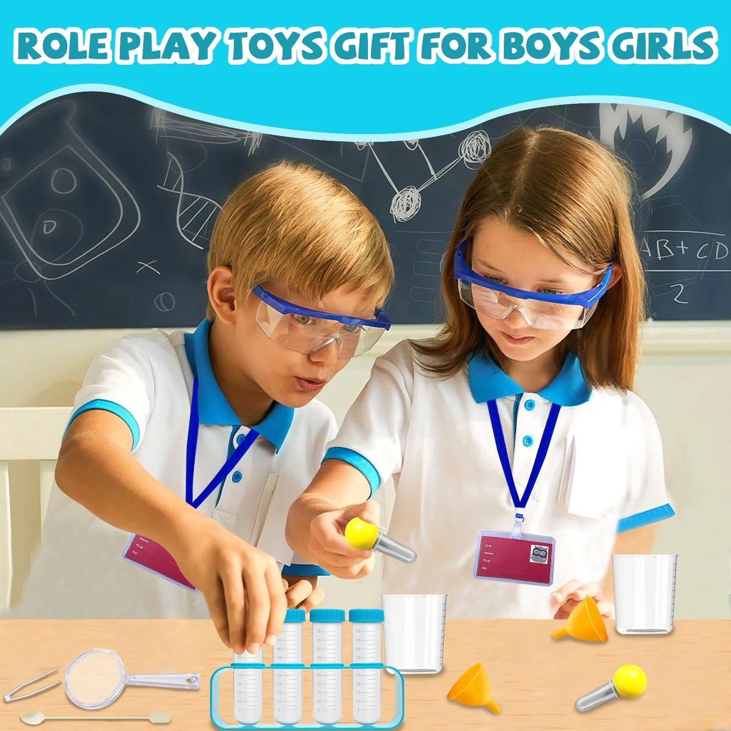 Scientist Doctor Set for Kids, Lab Coat with Science Experiment Kit, Pretend Play Toys Gift for Boys Girls 5-8 8-11 Years Old
