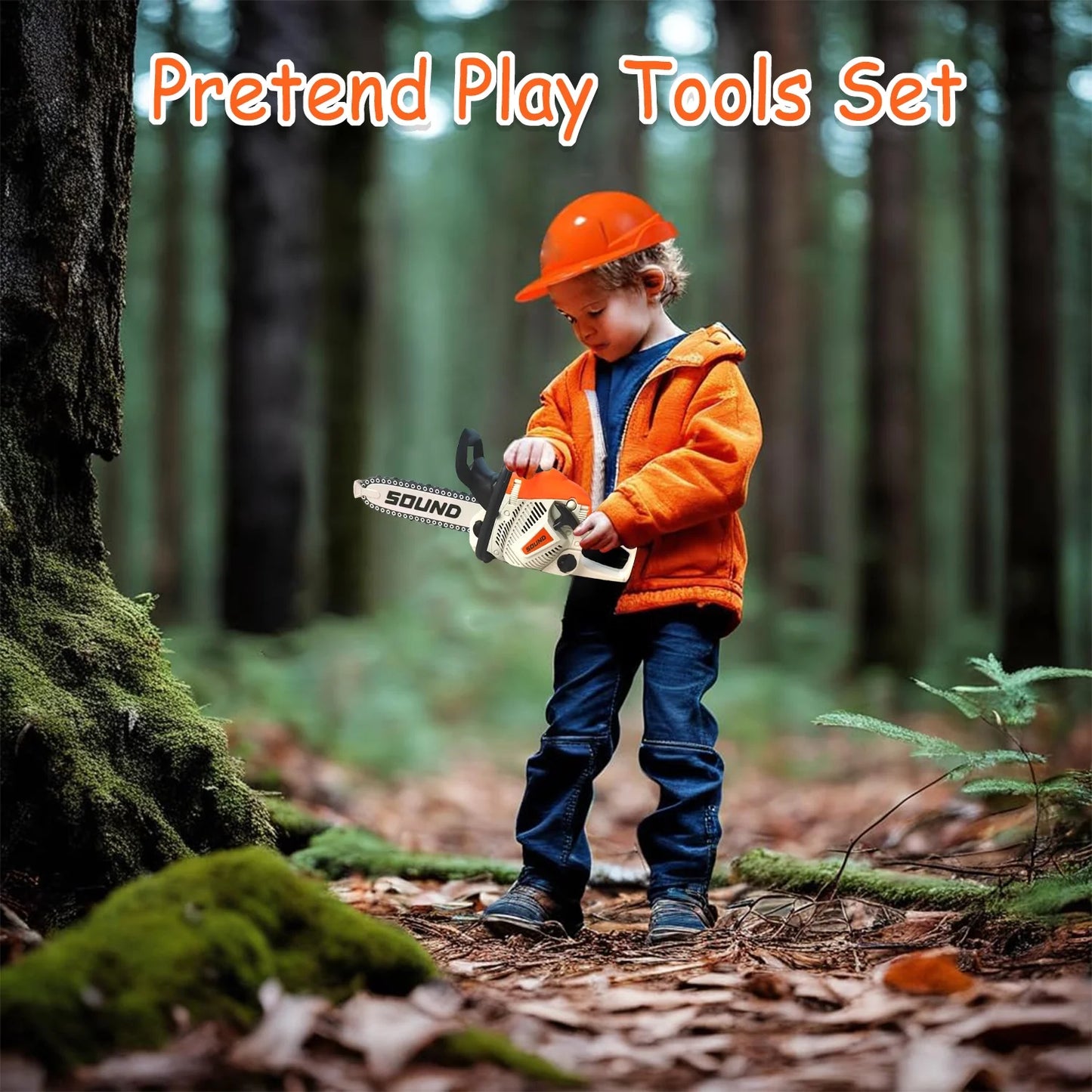 Toy Chainsaw for Kids, Pretend Play Tools Set, Toy Home Tools Kit, Chain Saw with Realistic Sounds, Outdoor Games Toys, Birthday Gifts For Boys & Girls Age 3 4 5+