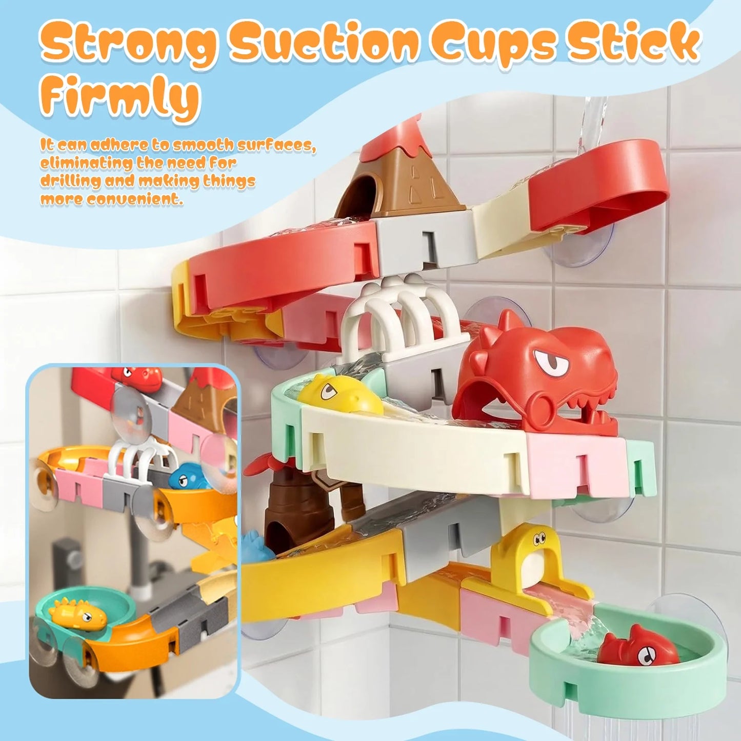 Bath Toys, Dinosaur Water Slide Building Track Toy for Toddlers 1-3, Bathtub Toys for Boys Girls, 43 Pcs