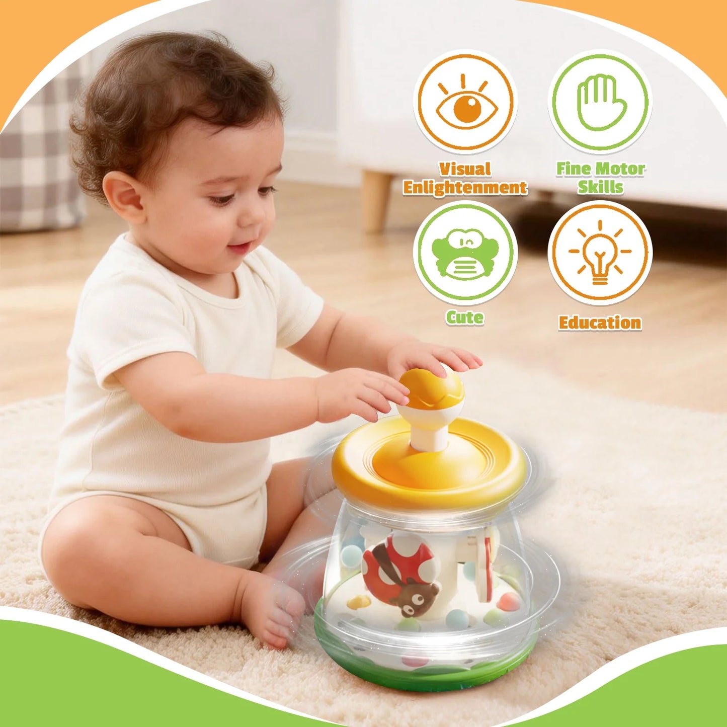 Infant Toys, Press to Spin Baby Toys, Fine Motor Skills Development, Learning Toys for Toddlers 1-3
