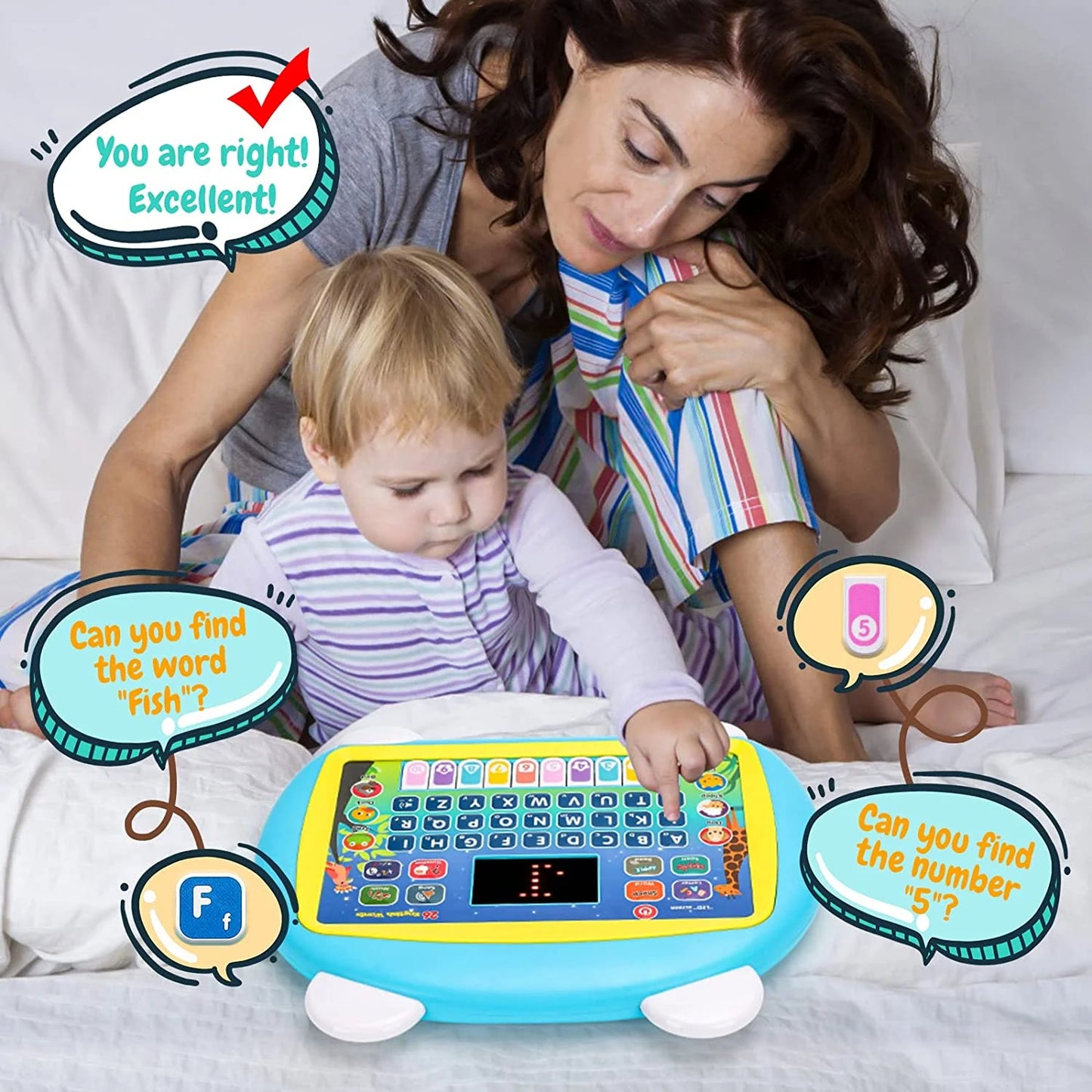 Baby Tablet Toy for 1 2 3 Years Old Boys Girls, Educational Learning Toys with Light and Music, Interactive Toy for Numbers, Animals Maths, Christmas Birthday Gift for Infants Toddlers Kids