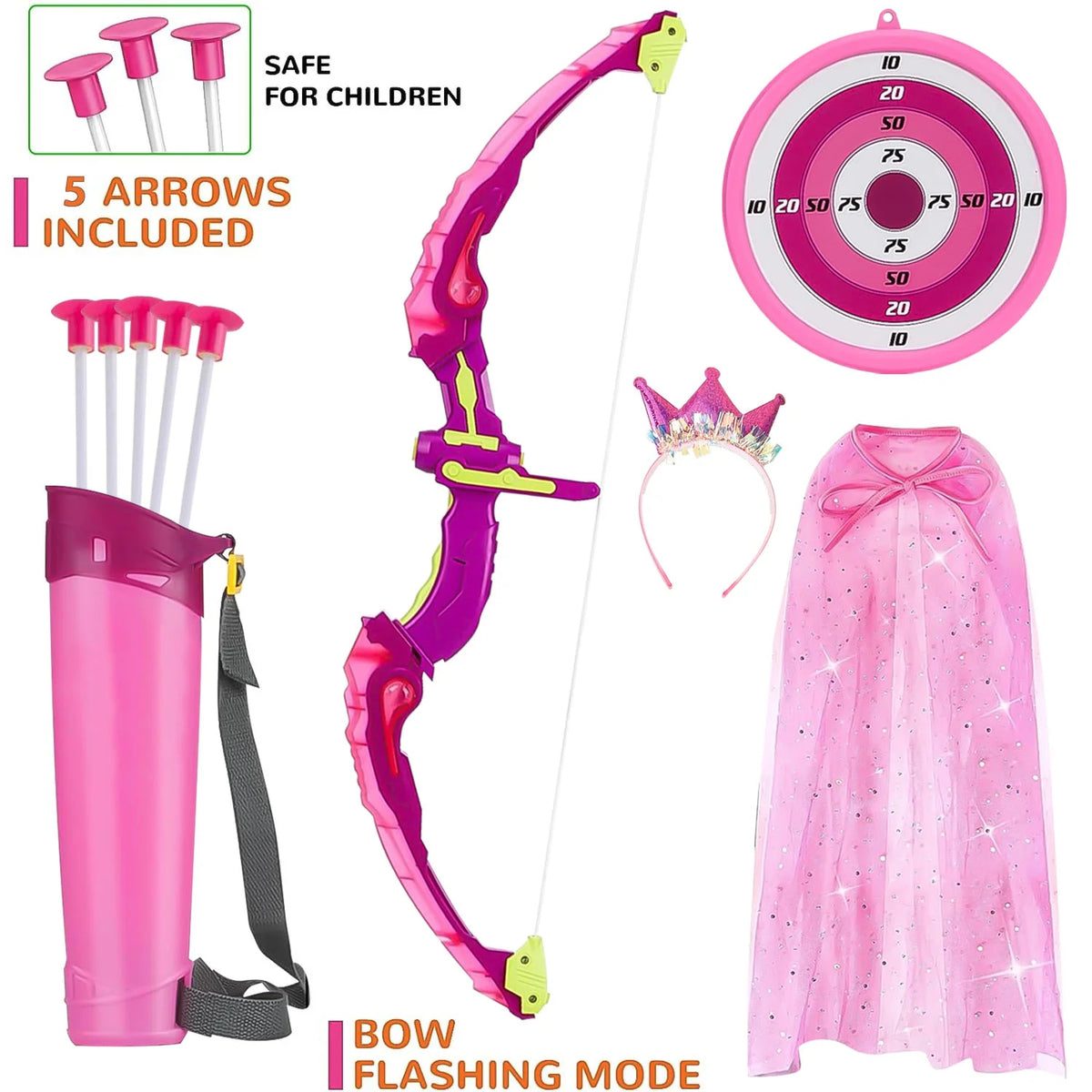 Bow and Arrow for Kids, LED Light up Bow Set, Outdoor Toy for Girls Aged 3-8, Birthday Gifts for Girls 3 4 5 6 7 8 Year Old